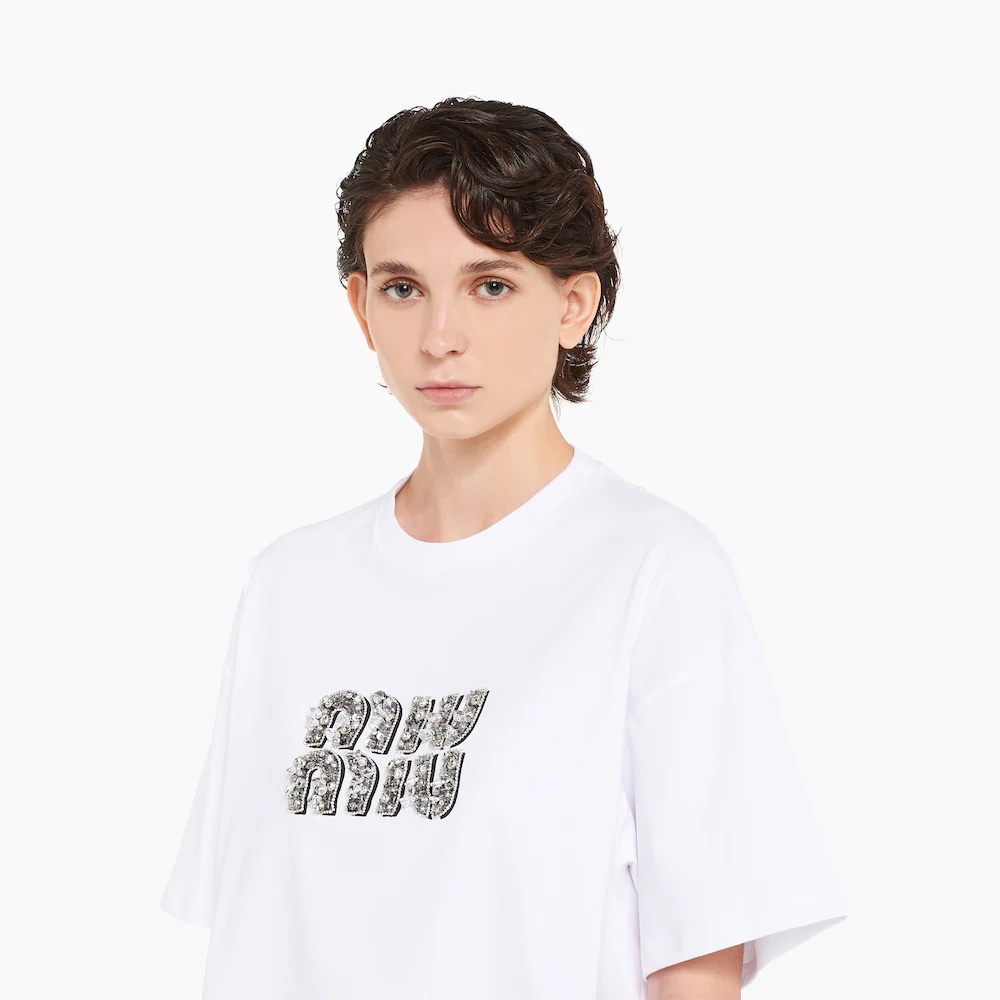 Miu Miu Embroidered cotton T-shirt | miumiu | REVERSIBLE