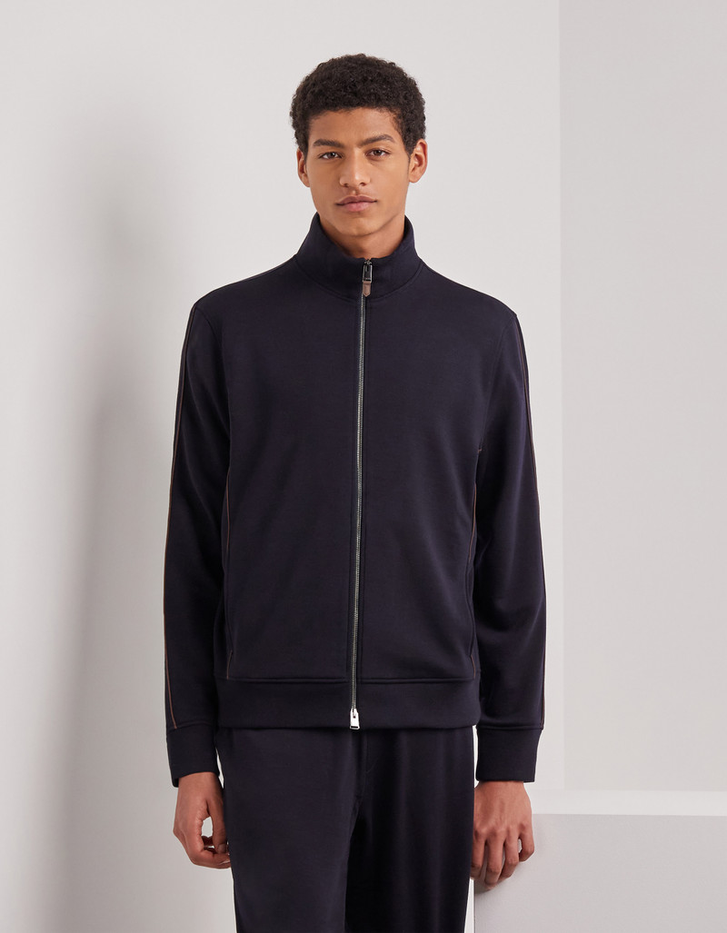 IMPECCABILE WOOL BLUE ZIPPERED SWEATSHIRT WITH CONTRASTING PIPING DETAIL 3