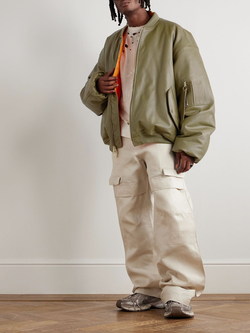 Oversized Leather Bomber Jacket Green 2