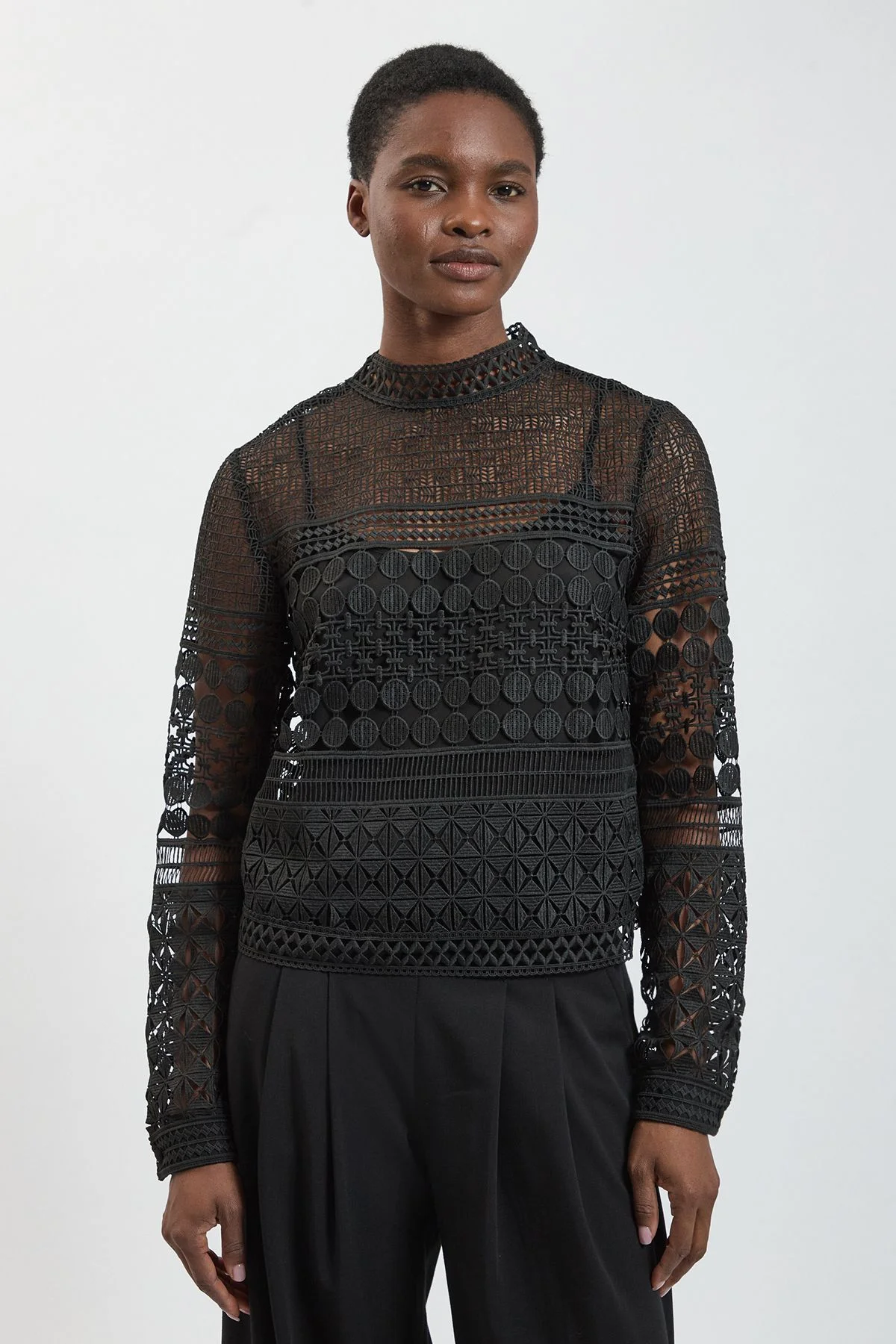 Cotton Lace Long Sleeve Top - 1