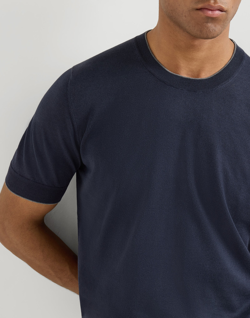 Cotton lightweight knit T-shirt with contrast details 4