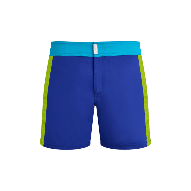 Men Stretch Swim Trunks Flat Belt Color Block - 1