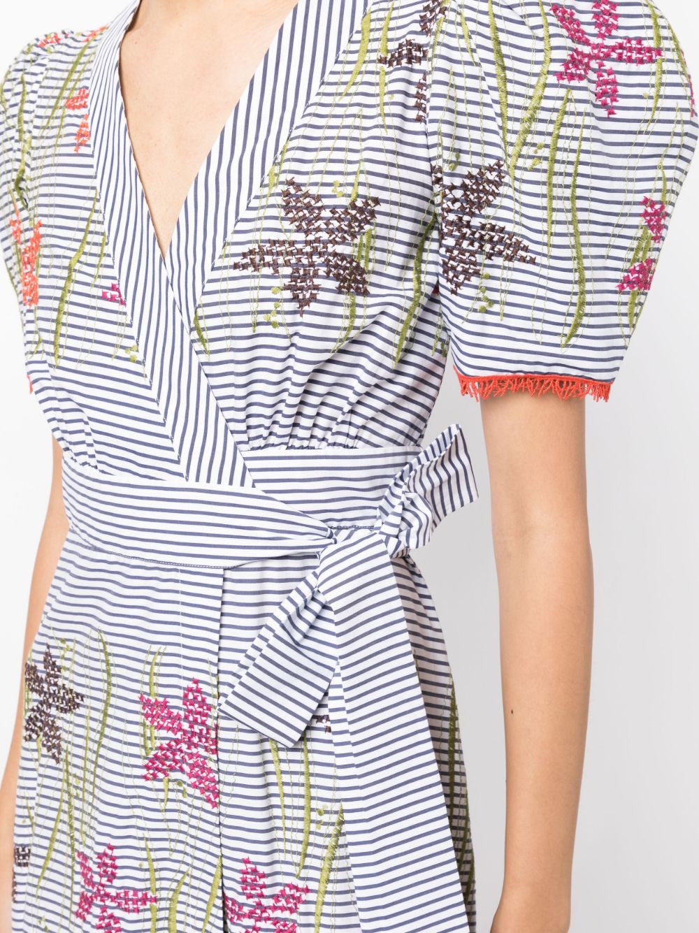 floral-embroidered striped midi dress - 5