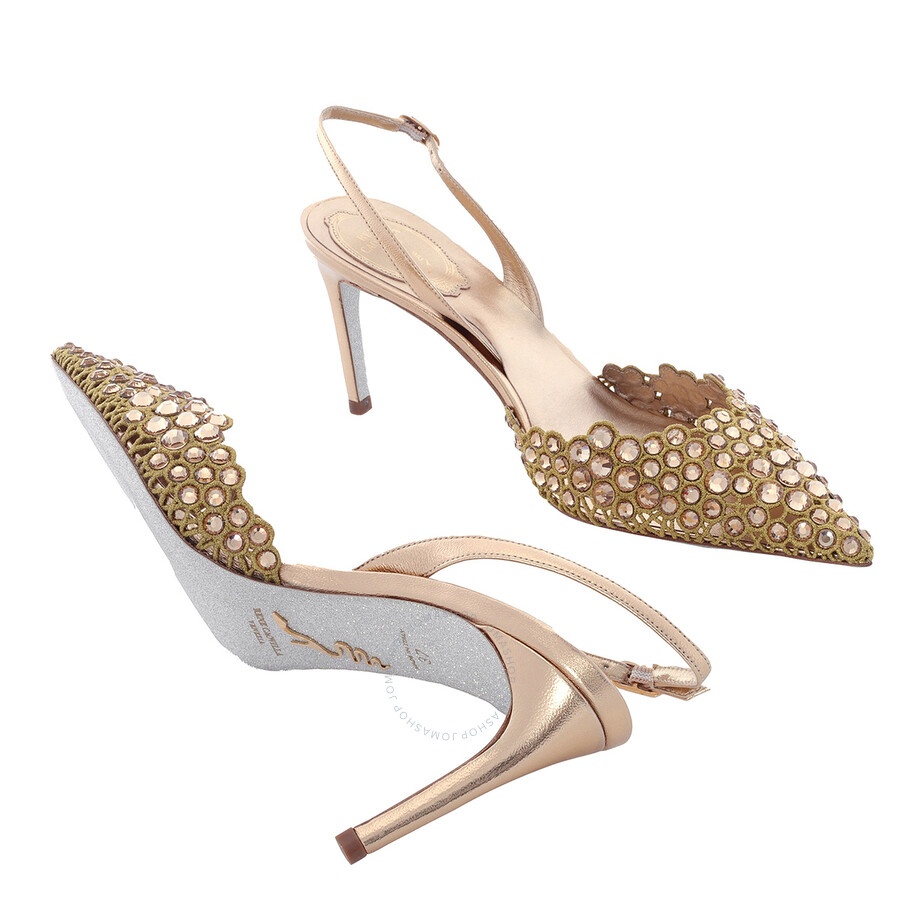 Rene Caovilla Ladies Vega Crystal Gold Slingback Pumps - 2