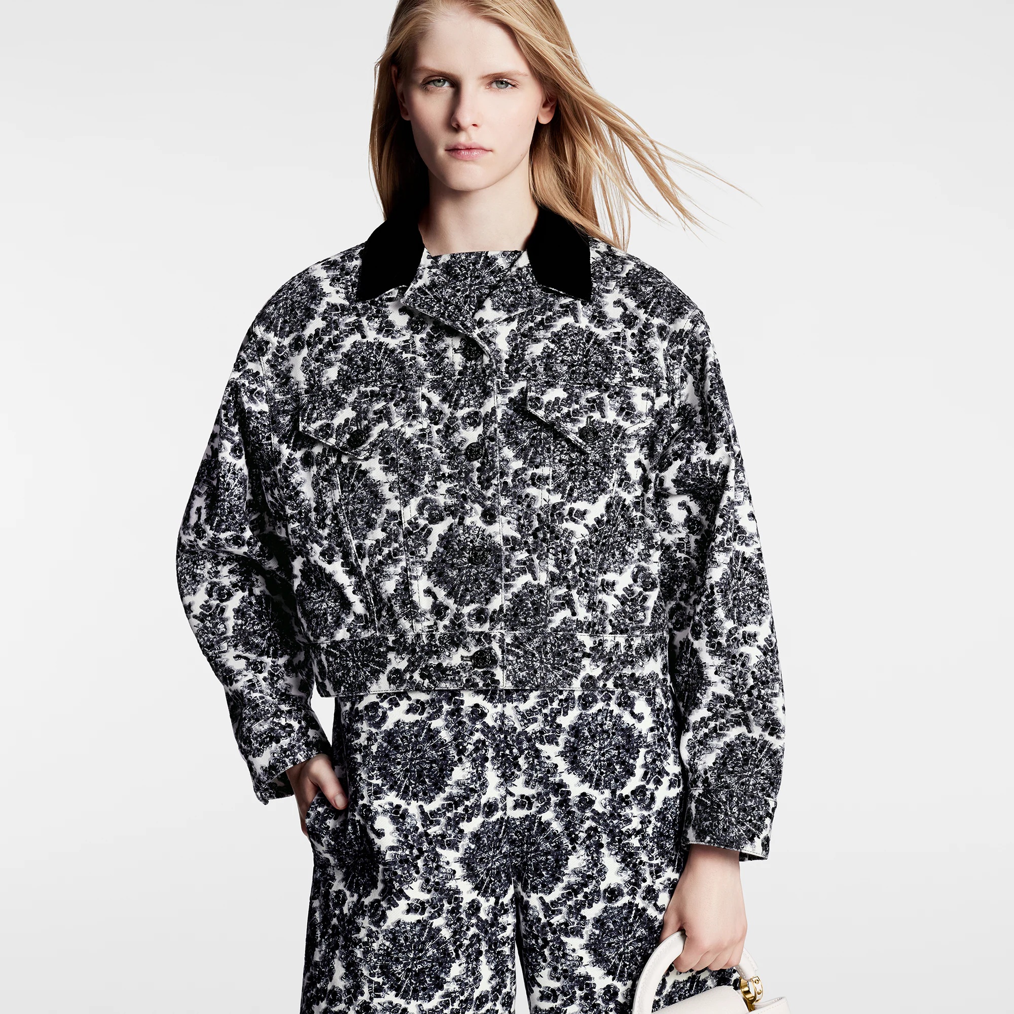 Sequin Flower Print Cropped Jacket - 5