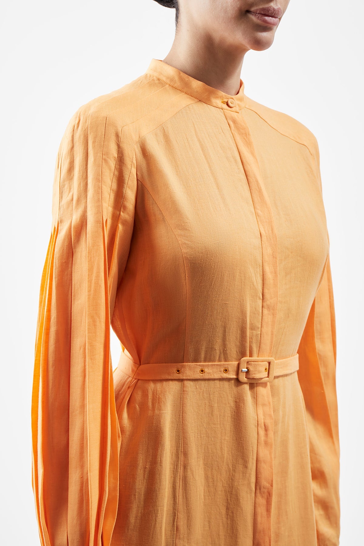 Lydia Dress in Fluorescent Orange Aloe Linen - 5