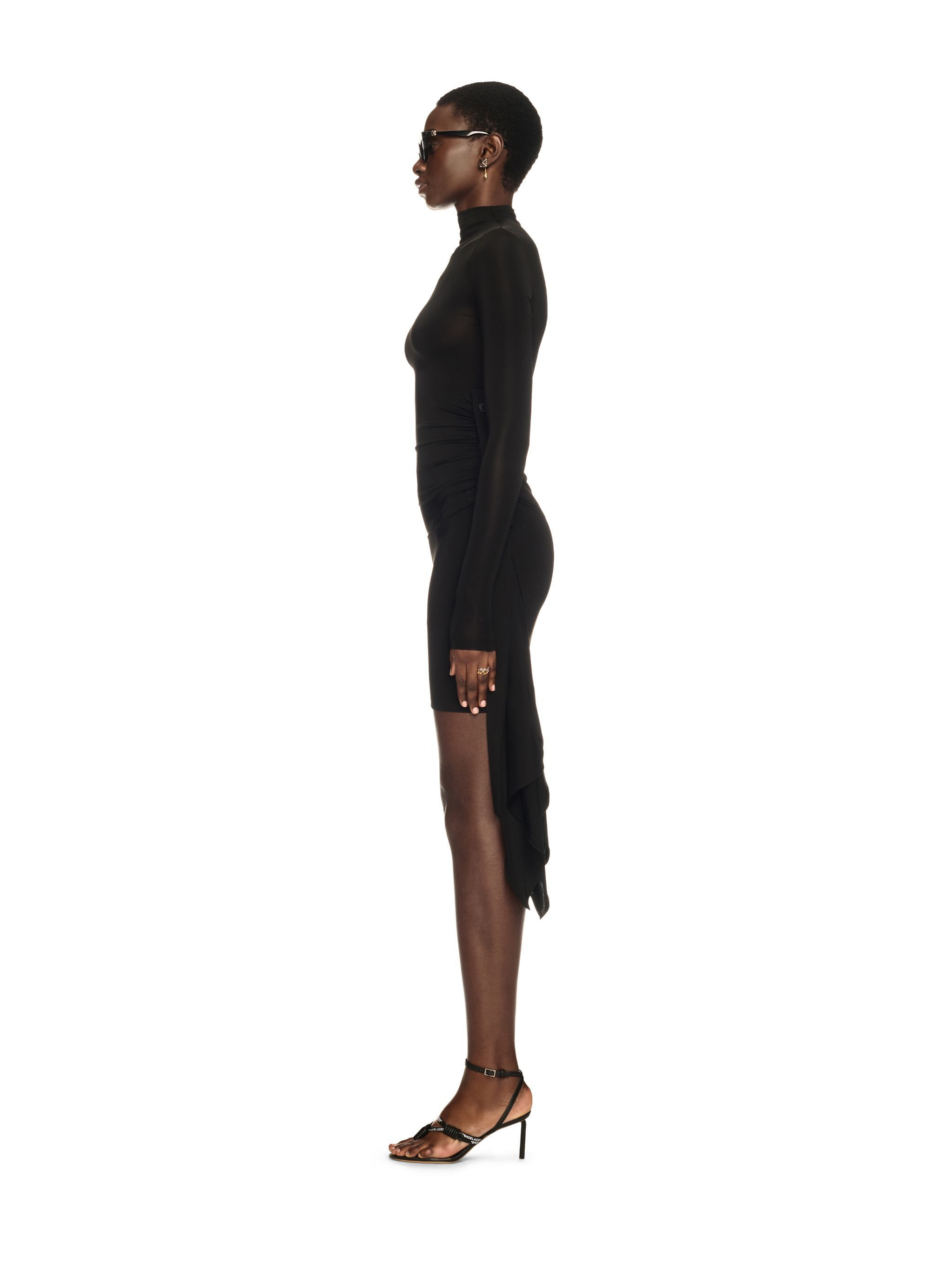 Black Draped Mini Dress - 3