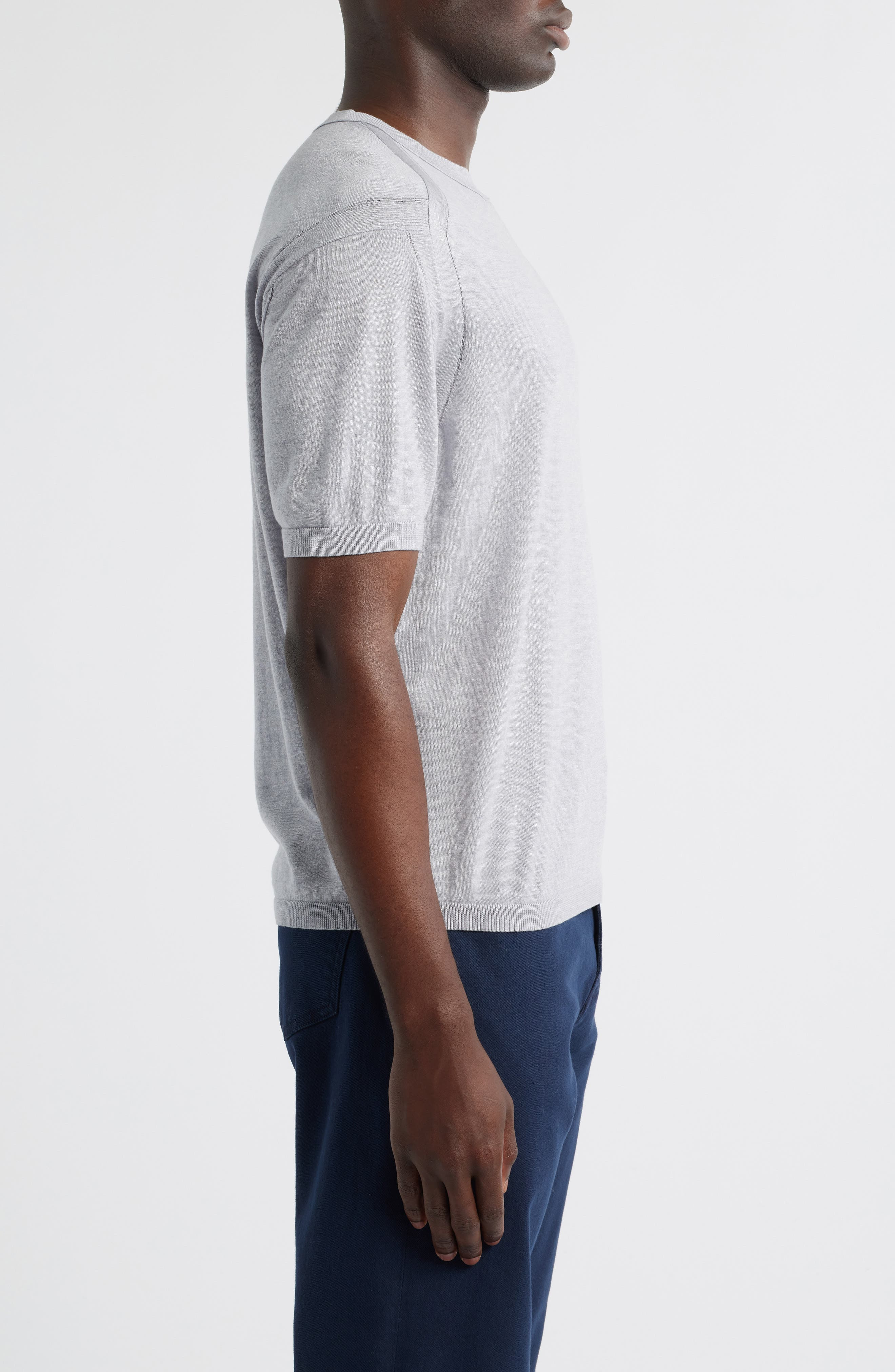 Emporio Armani Short Sleeve Crewneck Sweater in Solid Light/Pastel Grey at Nordstrom - 3
