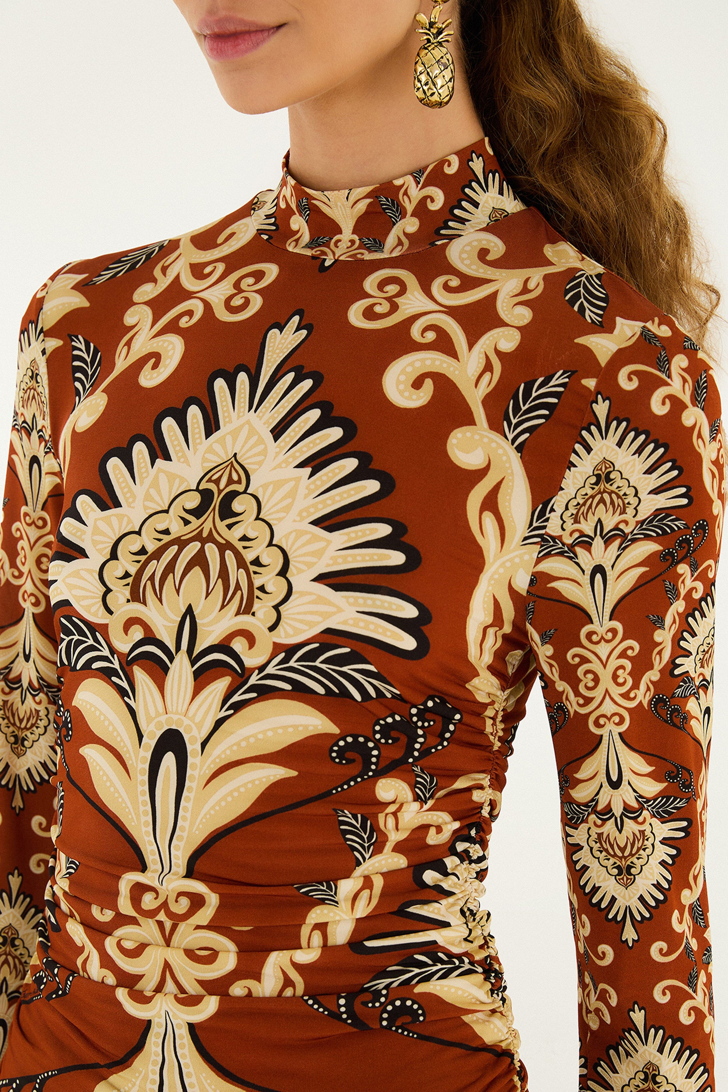 Orange Arabesque Paradise Long Sleeve Blouse - 2