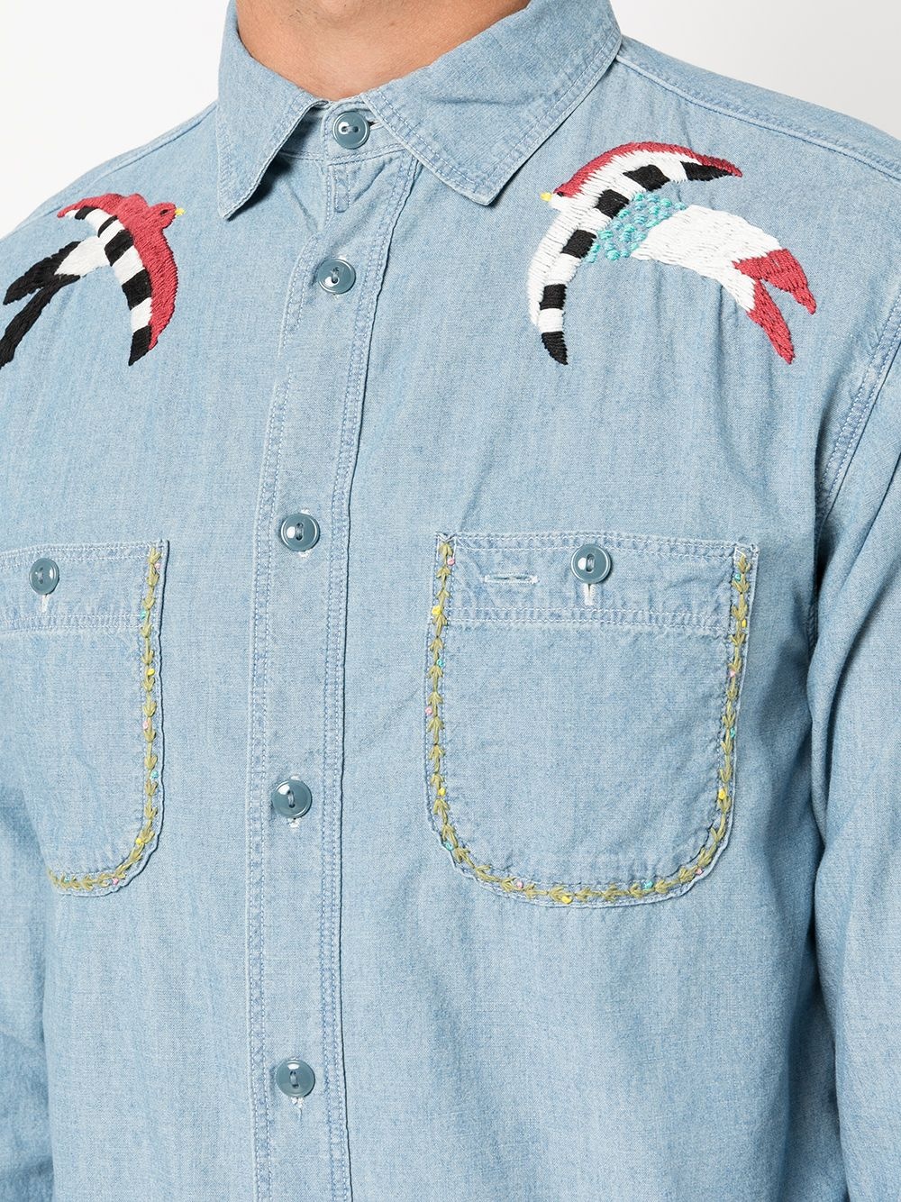 swallow-embroidered work shirt - 5