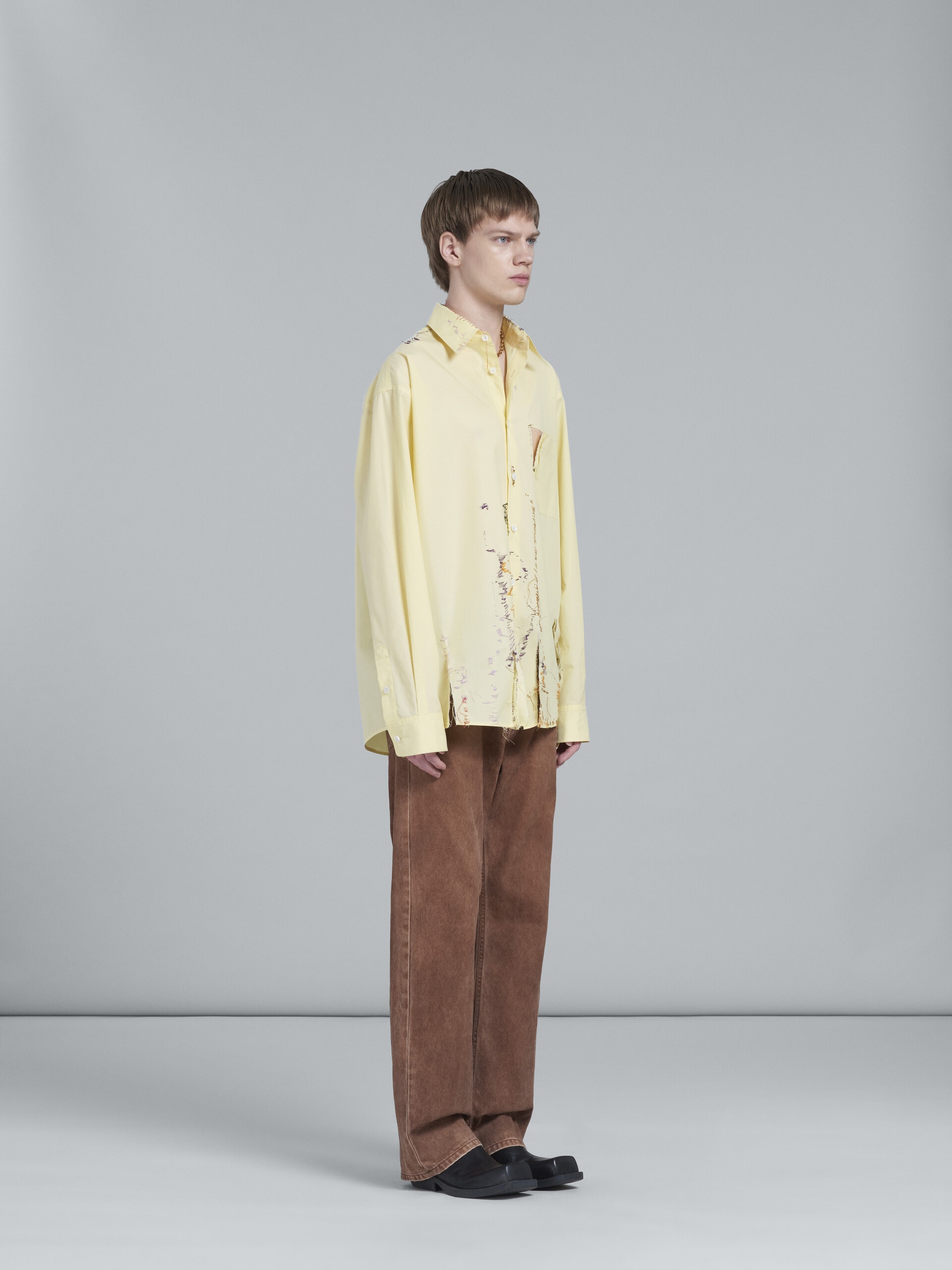 YELLOW RELAXED-FIT COTTON SHIRT WITH TEARS - 5