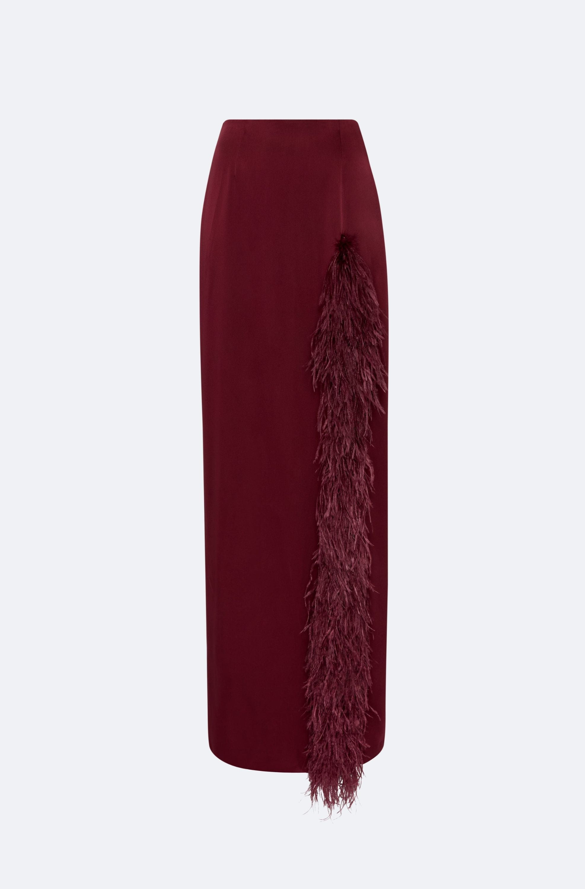 Satin High Waist Slit Maxi Skirt With Feathers - 2