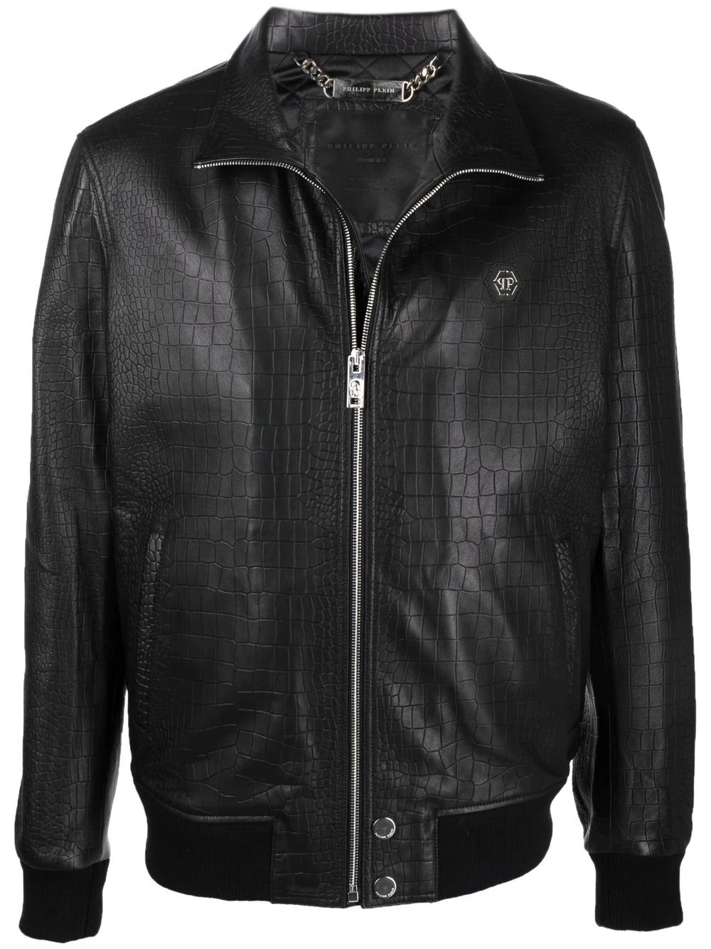 crocodile-effect leather bomber jacket - 1