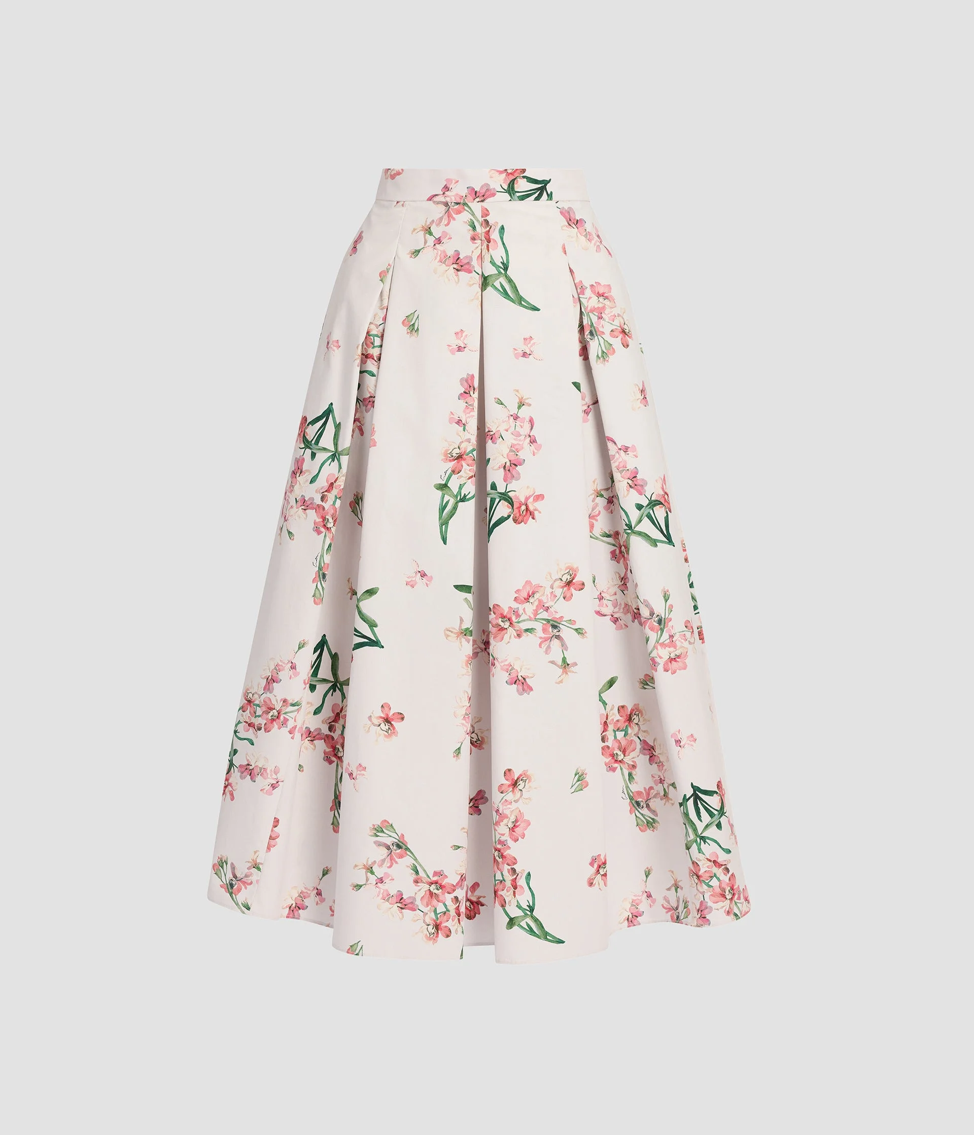 FLORAL COTTON MIDI PLEATED SKIRT - 1