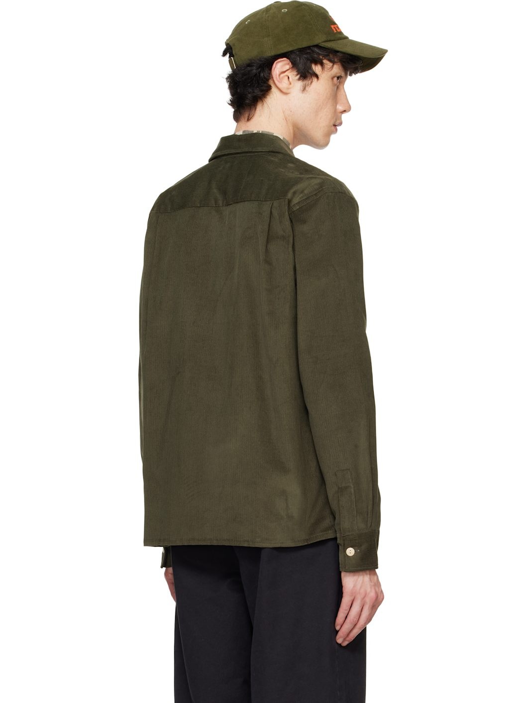 Khaki Corduroy Camp Collar Long Sleeve Shirt - 3