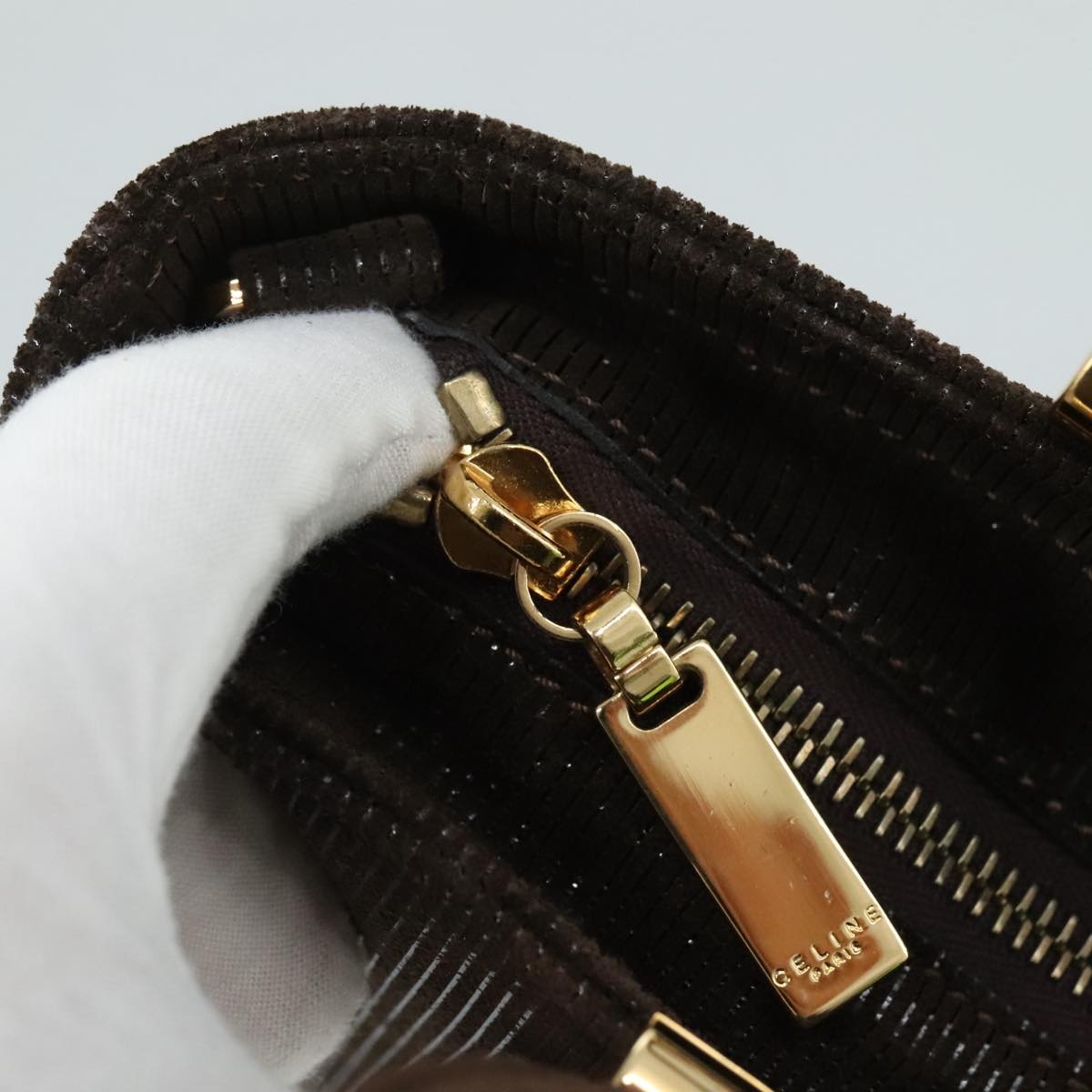 CELINE Hand Bag Suede Brown Gold - 10