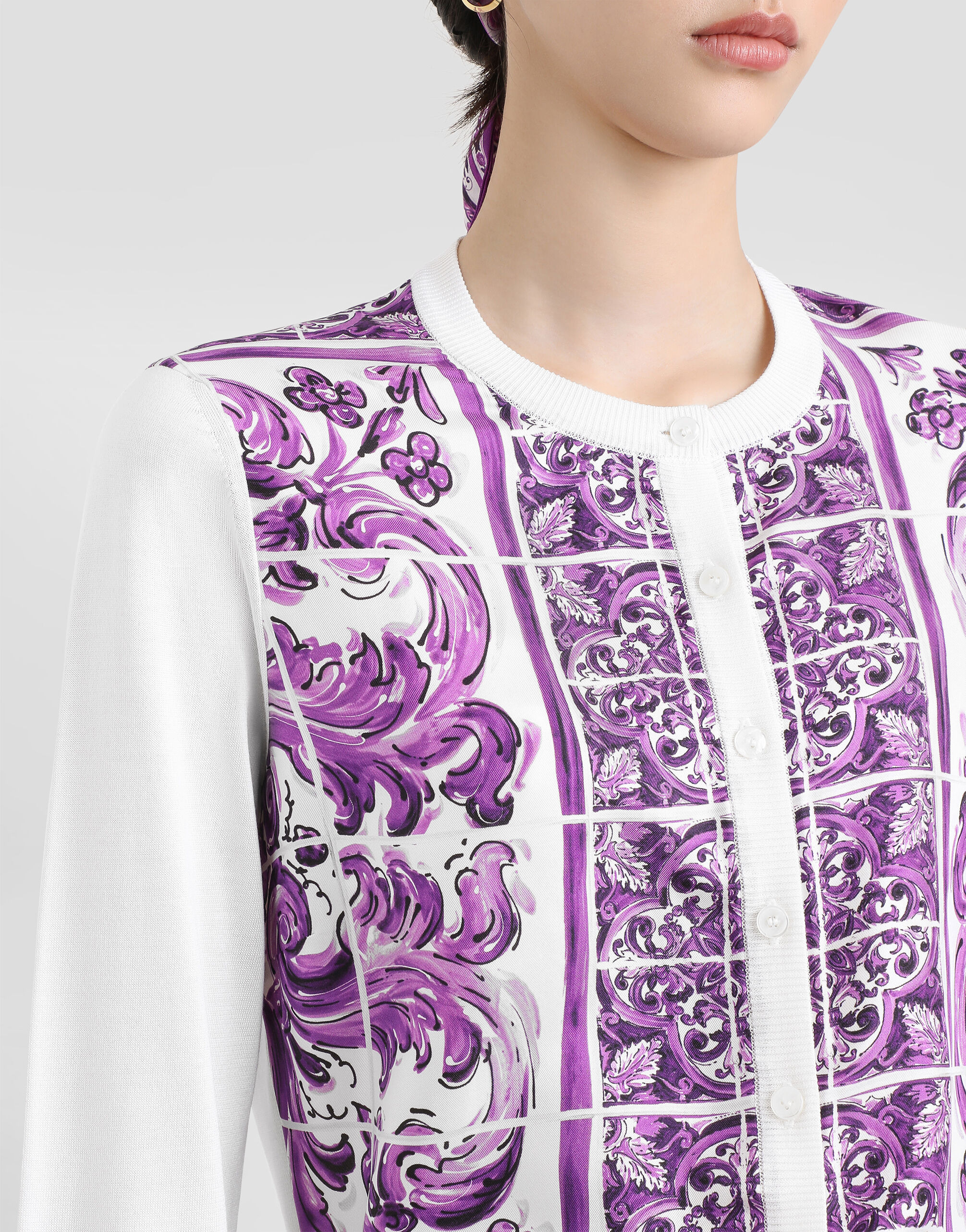 Majolica-print silk cardigan - 4