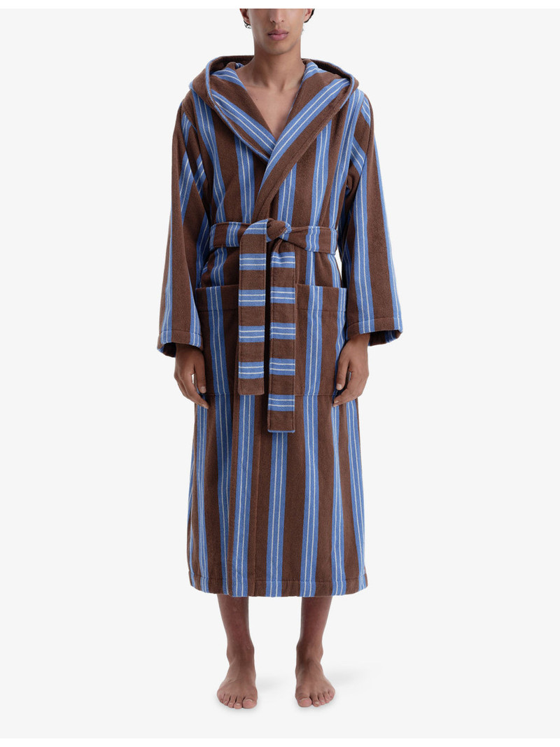 TEKLA Striped Hooded Cotton Robe outlook