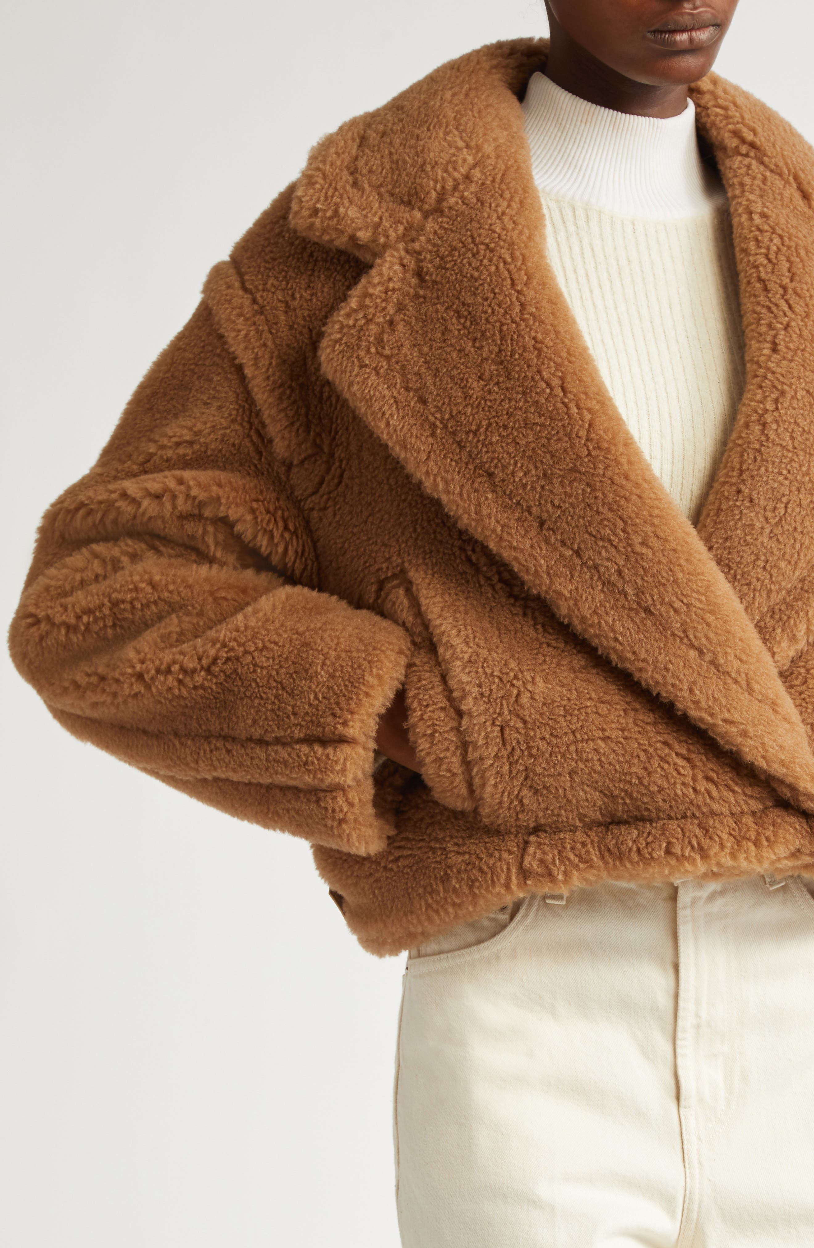 Max Mara Gardone Teddy Bear Icon Crop Jacket in Camel at Nordstrom - 4