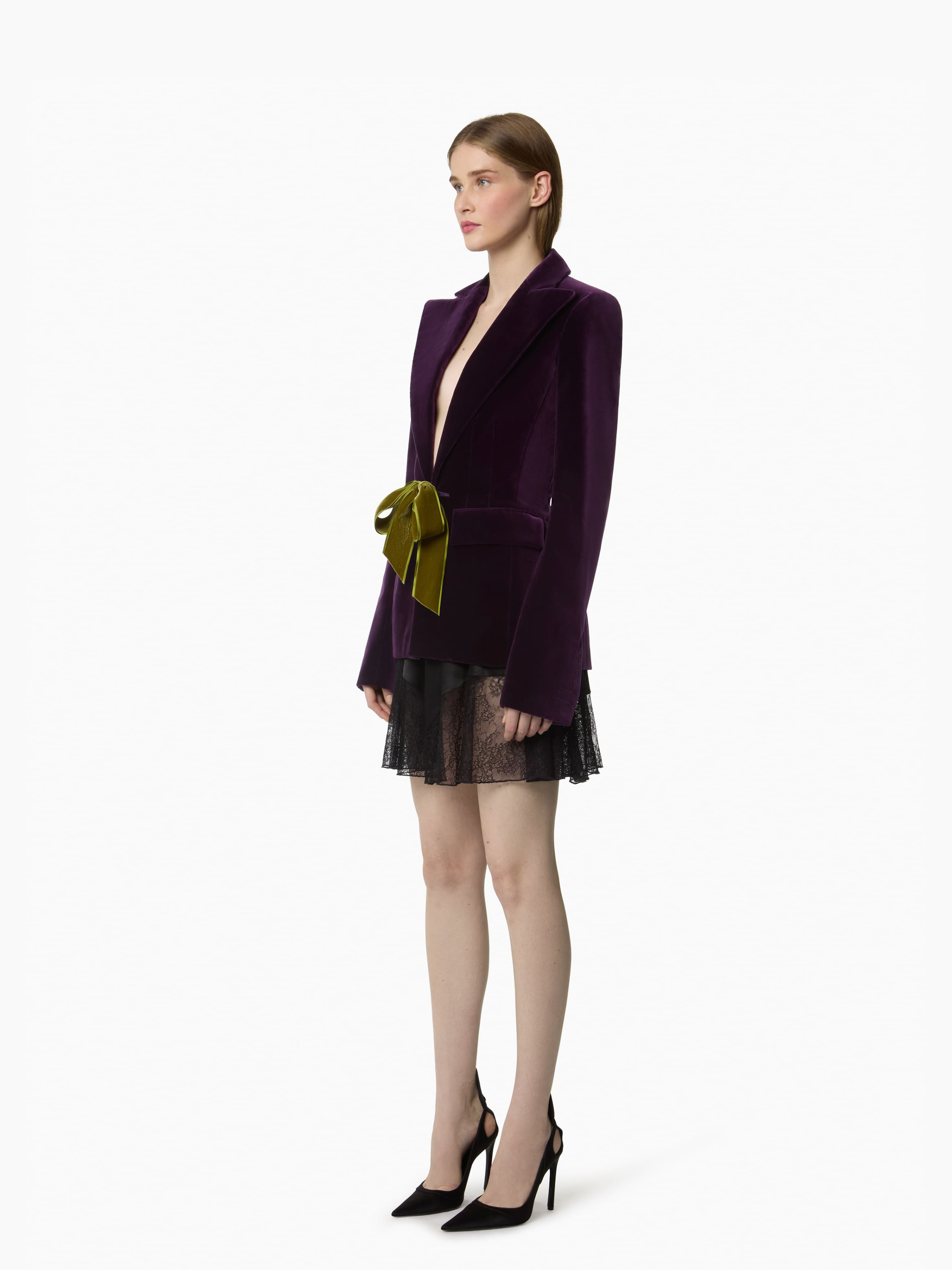 Purple Velvet Tailored Blazer - 2