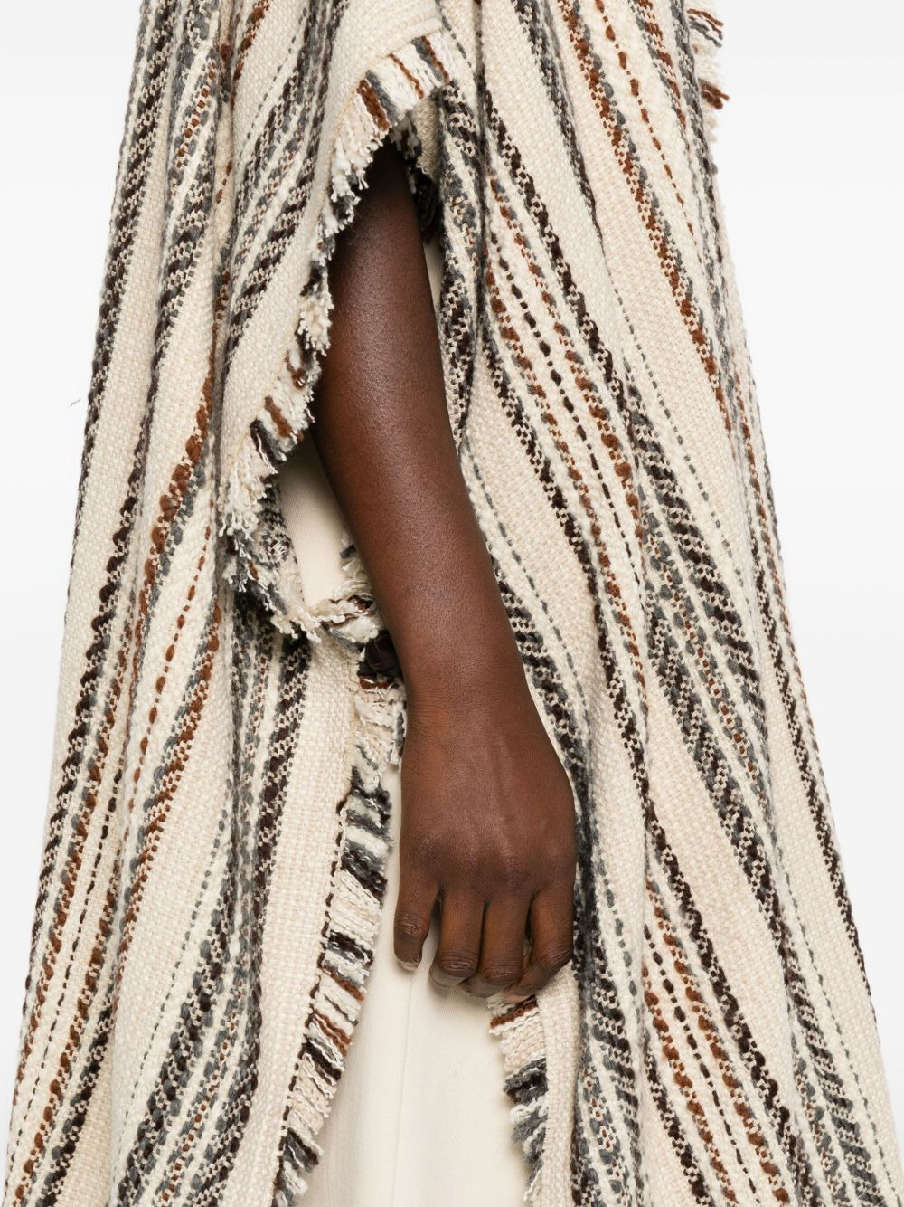 striped fringed hooded coat - 5