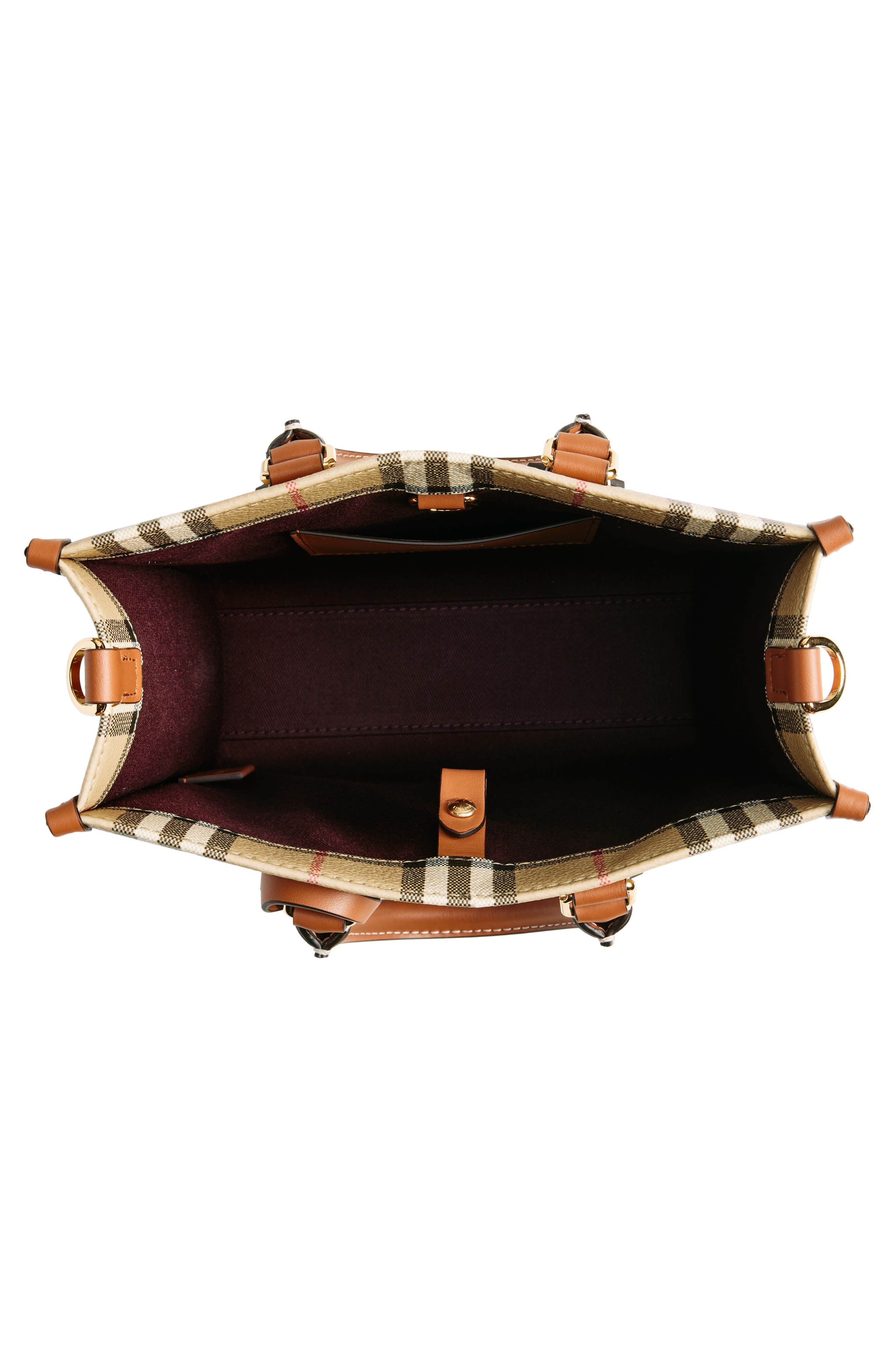 burberry Mini Freya Check Canvas & Leather Tote in Vintage Check/briar Brown at Nordstrom - 4