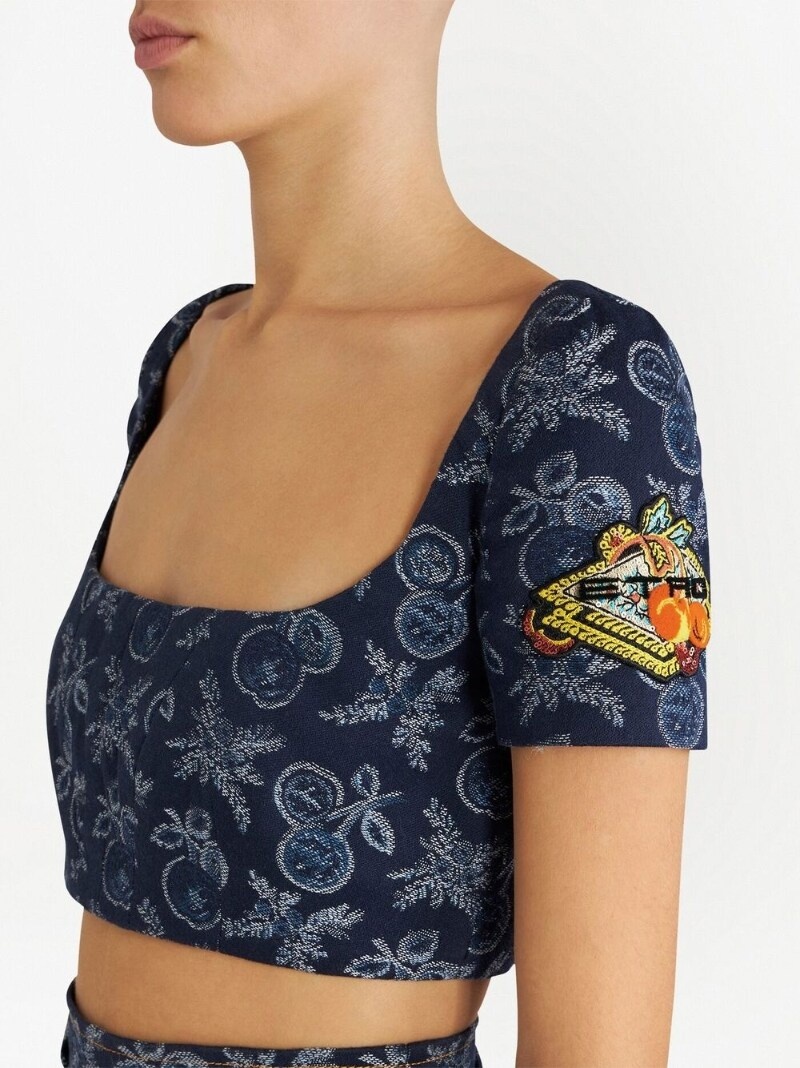 floral-jacquard crop top - 5