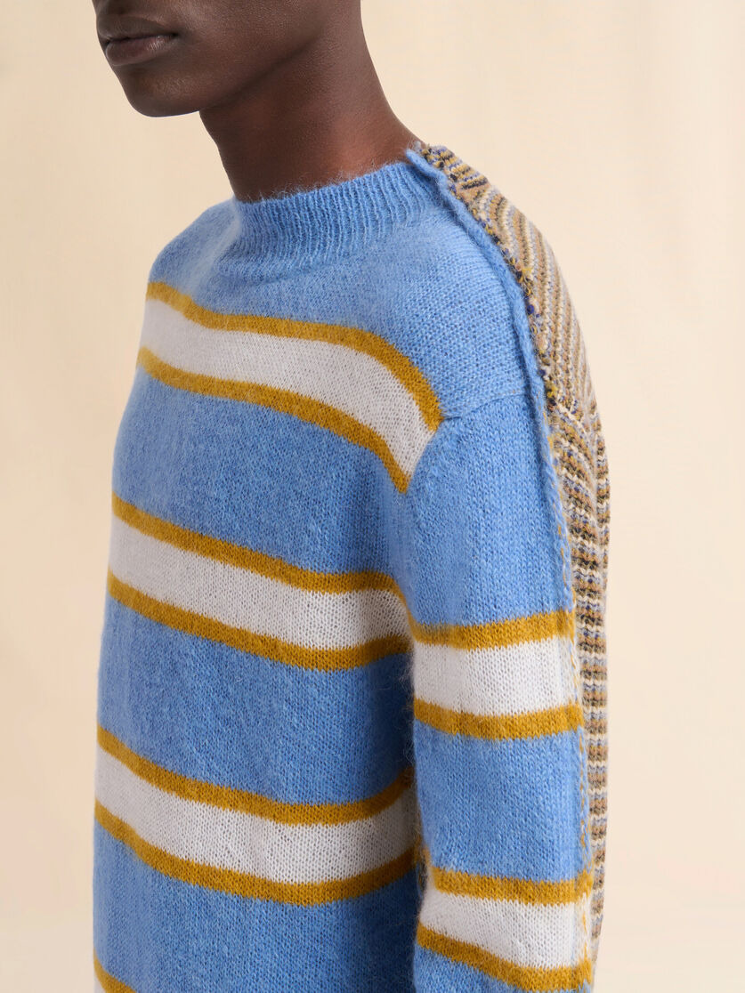 BLUE STRIPED MOHAIR AND WOOL HALF-AND-HALF SWEATER - 4
