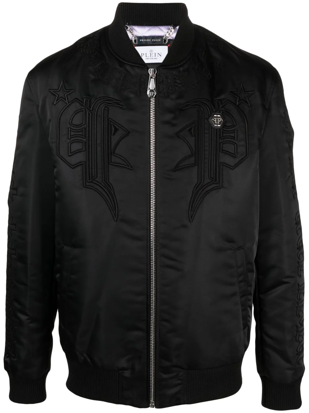 logo-embroidered satin bomber jacket - 1
