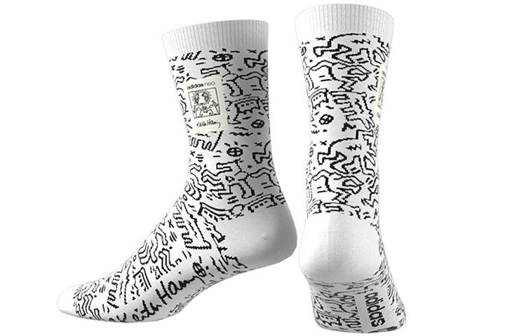 adidas neo x Crossover Graffiti Pattern Casual Socks Unisex One Pair White HC7209 - 4