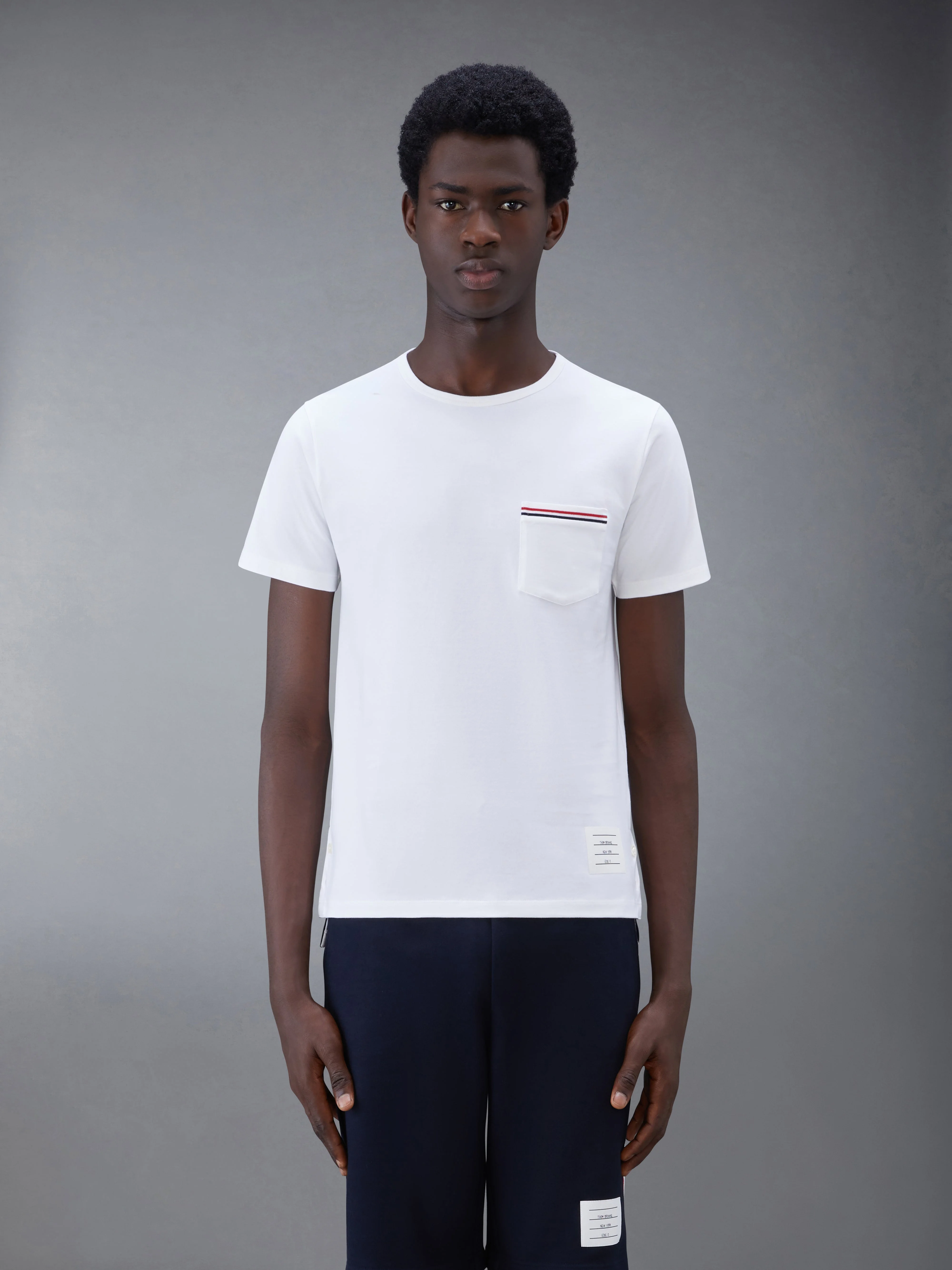 Whitemedium Weight Jersey Tipped Pocket Crew Neck Tee - 1
