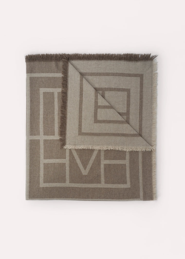 Monogram wool cashmere scarf tobacco monogram - 1