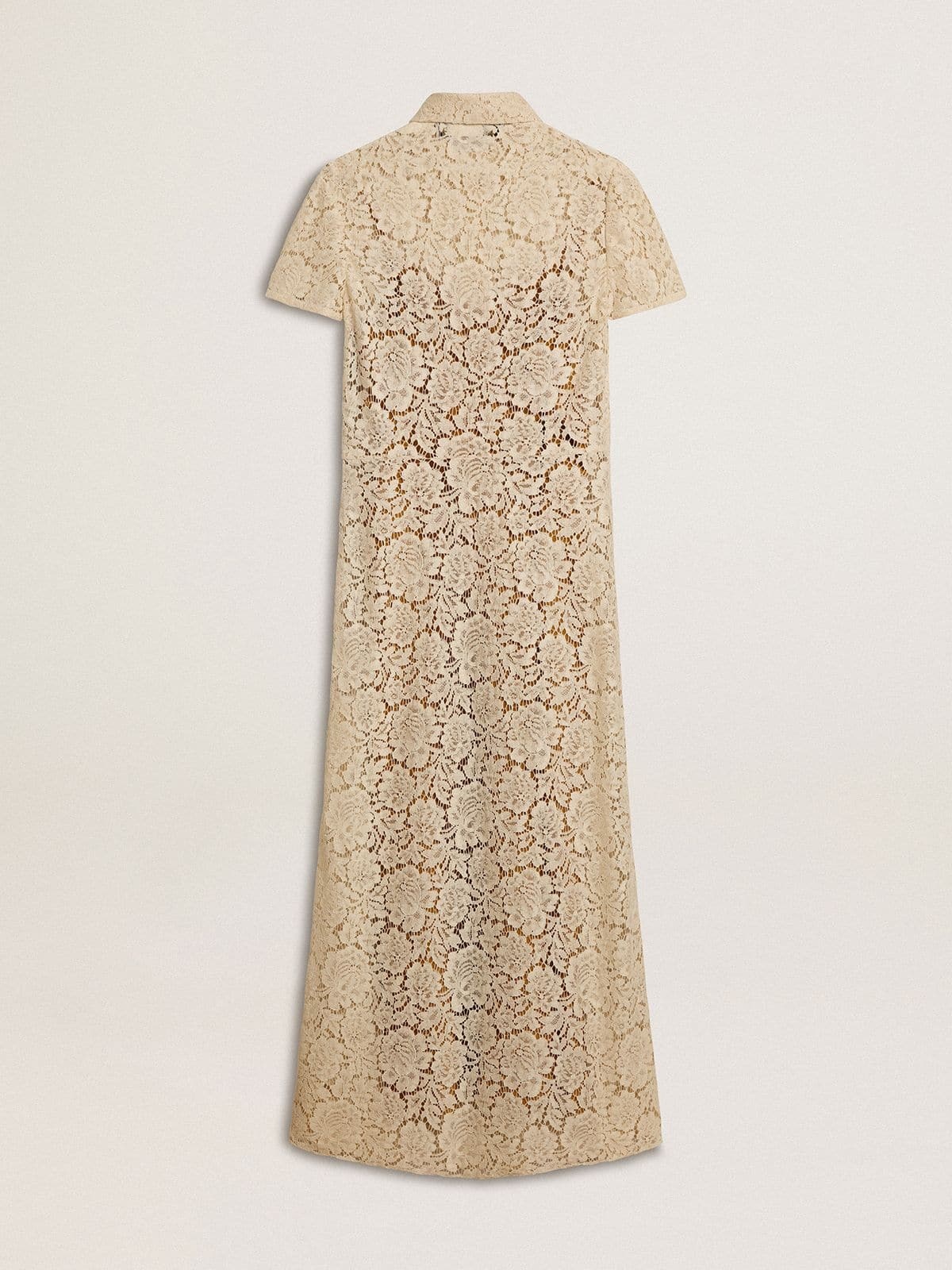 Women's midi dress in cream-colored see-through lace - 6