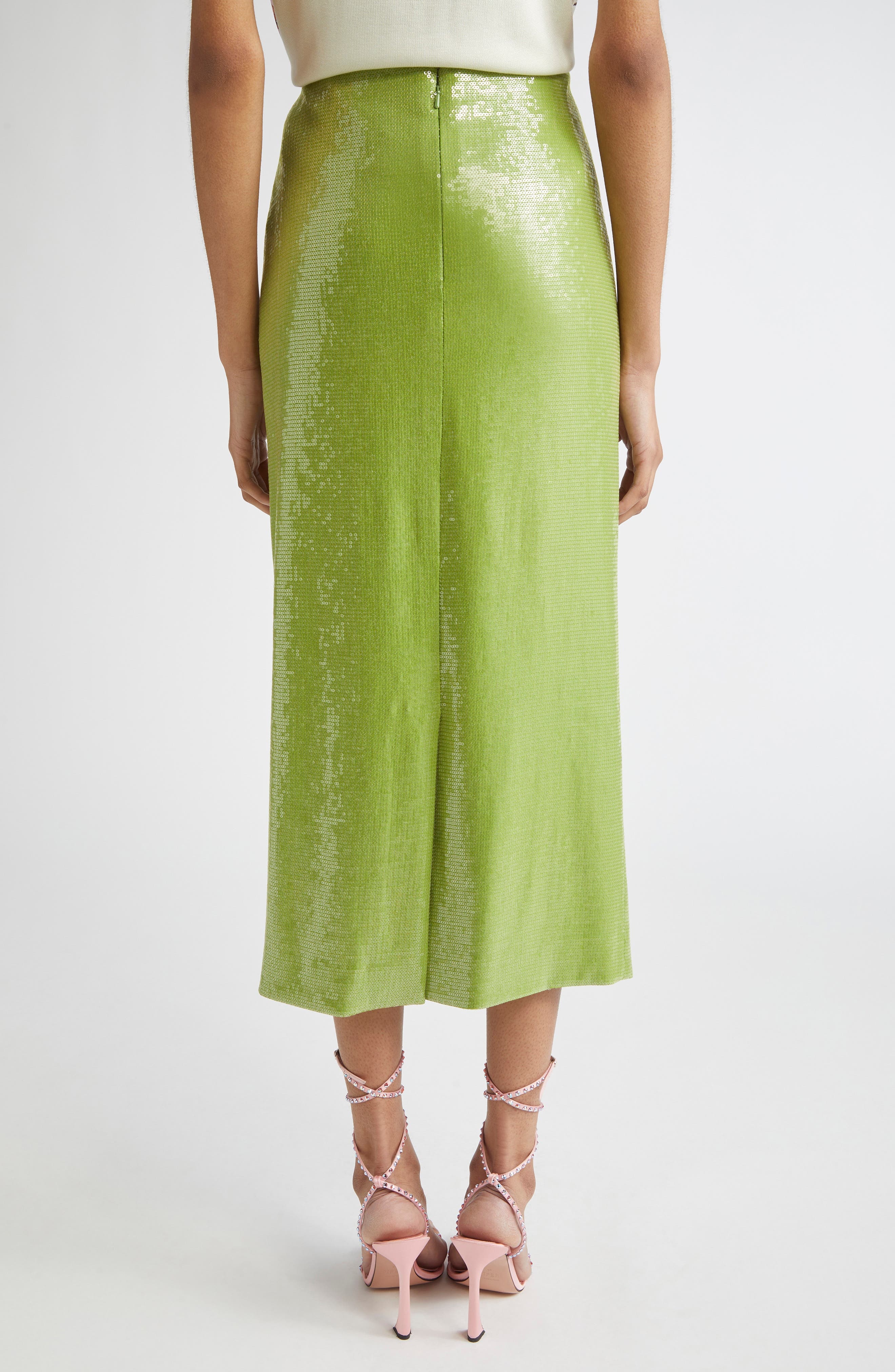 Oscar de la Renta Sequin Jersey Pencil Skirt in Fern at Nordstrom - 3