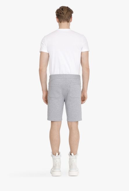 Heather gray cotton shorts with embossed gray Balmain Paris logo - 3