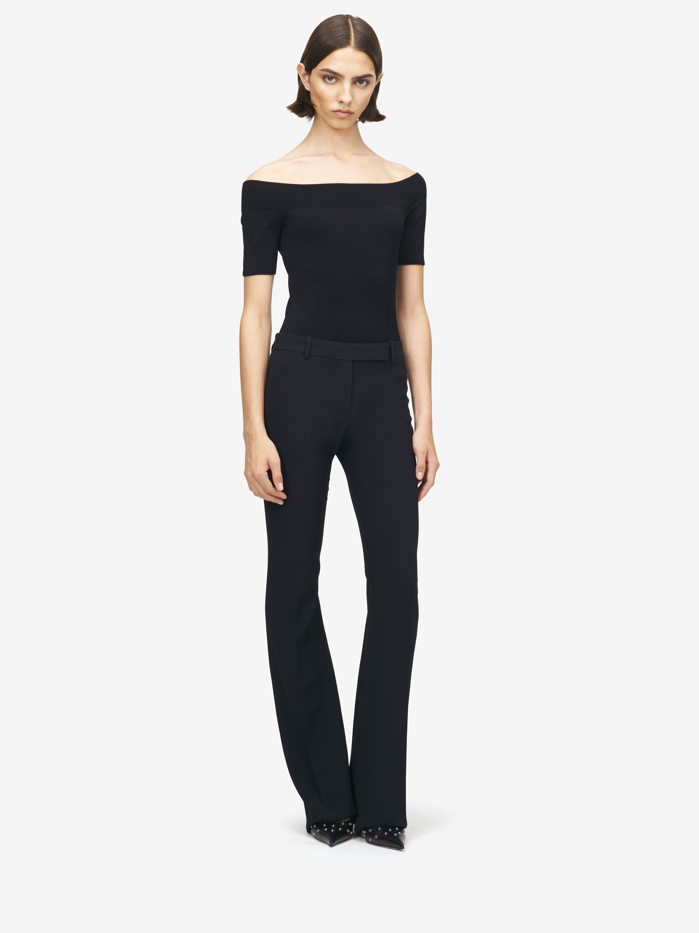 Women's Narrow Bootcut Trousers in Black - 2