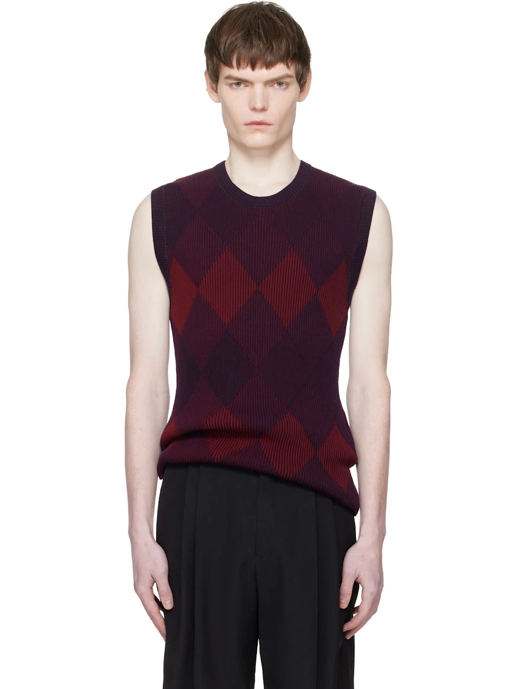 Red & Purple Argyle Sweater Vest - 1