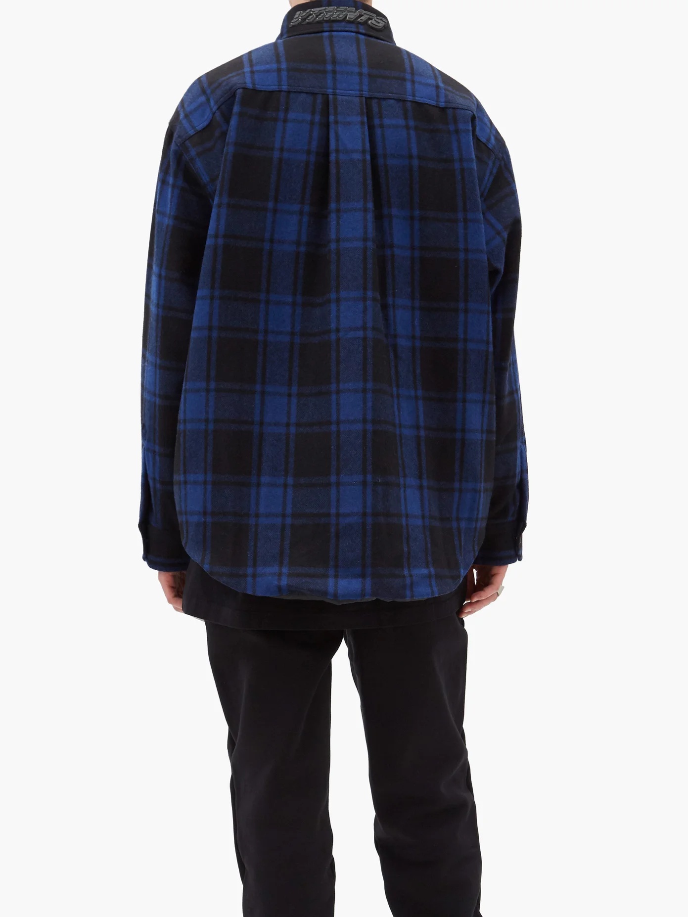 Logo-collar padded checked wool-blend shirt - 5