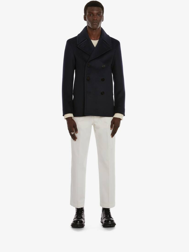 Alexander McQueen Wool Felt Skeleton Peacoat in Navy outlook