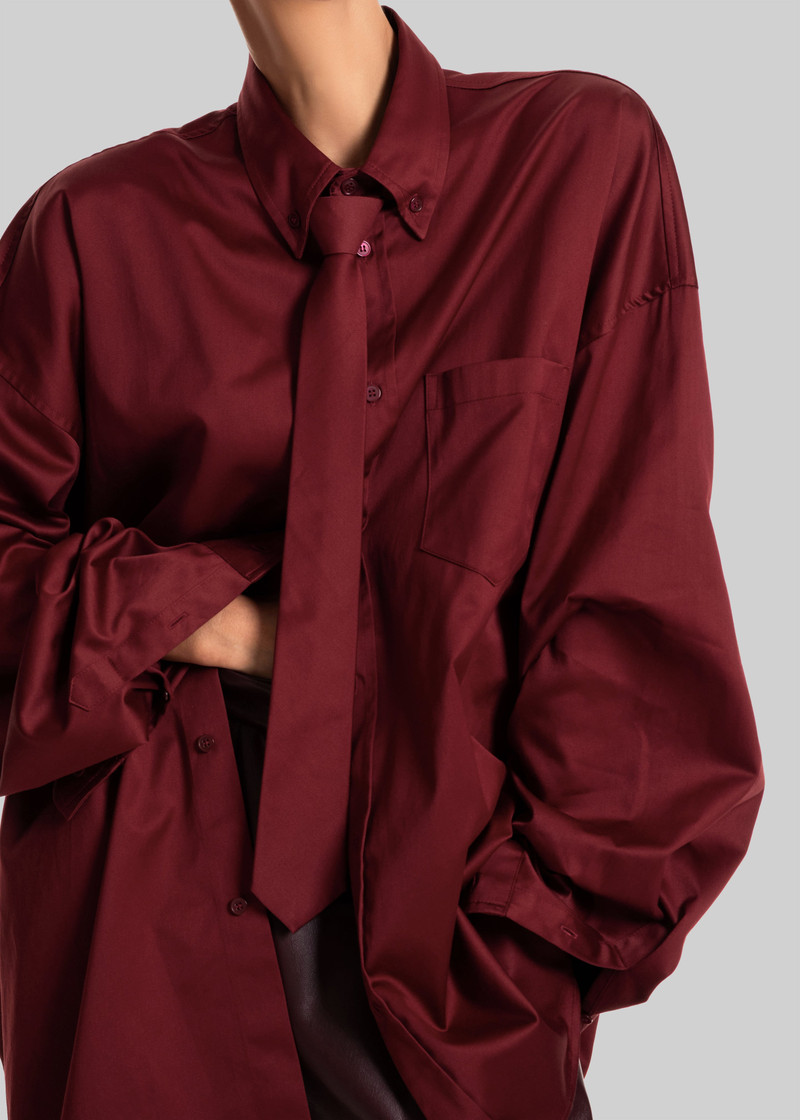 Havelock Oversized Neck-Tie Shirt - Dark Red 3