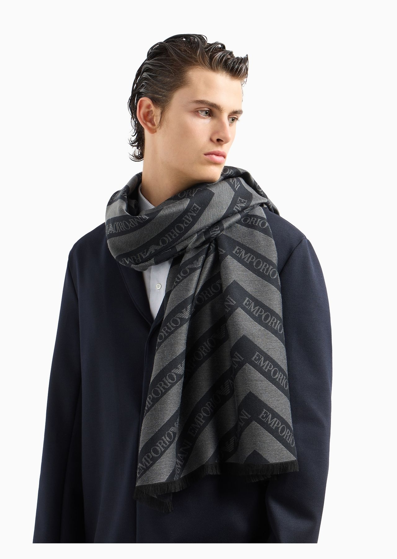 Jacquard modal-blend stole with diagonal logo motif - 3
