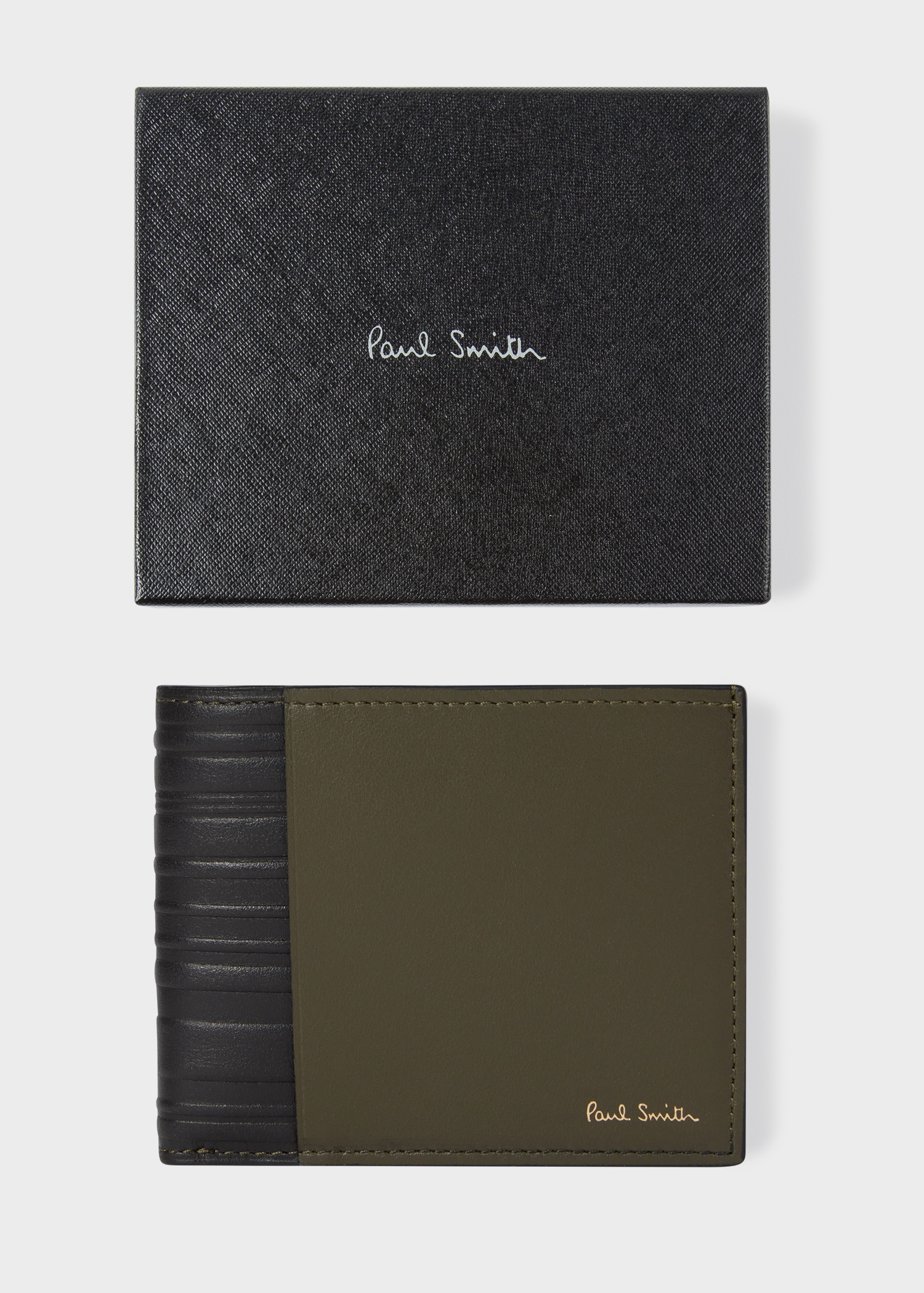 Khaki Leather 'Shadow Stripe' Billfold Wallet - 6