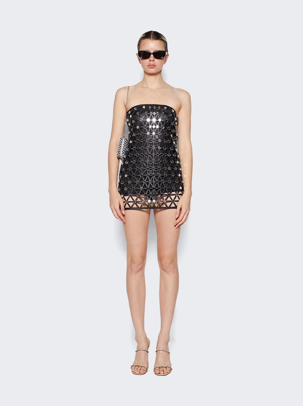 Leather Mini Dress With Crystals Black - 2