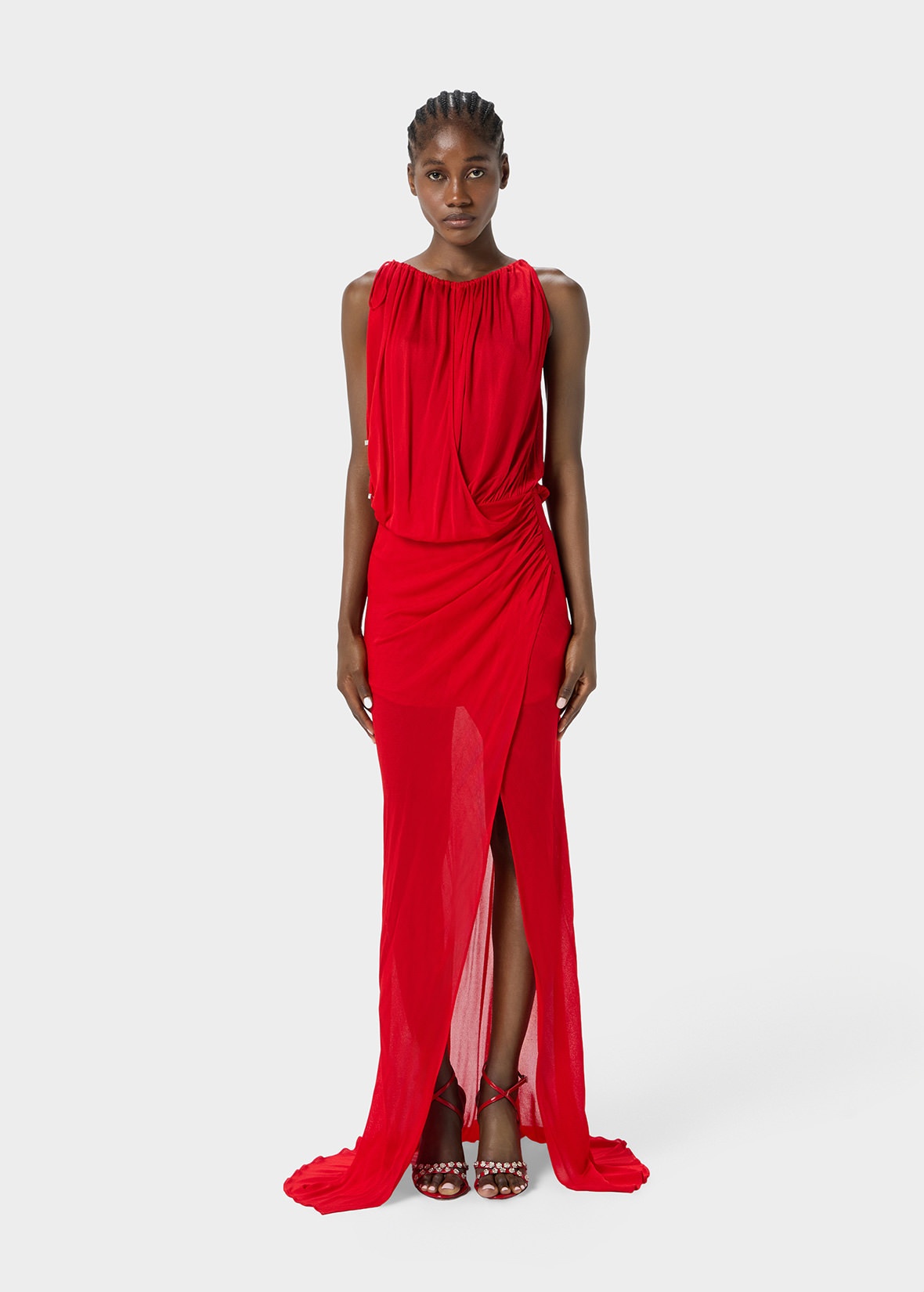 JERSEY LONG DRESS WITH DRAPES - 3