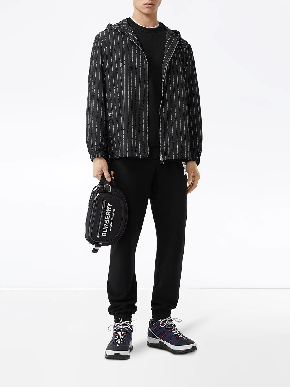 logo pinstripe hooded jacket - 2