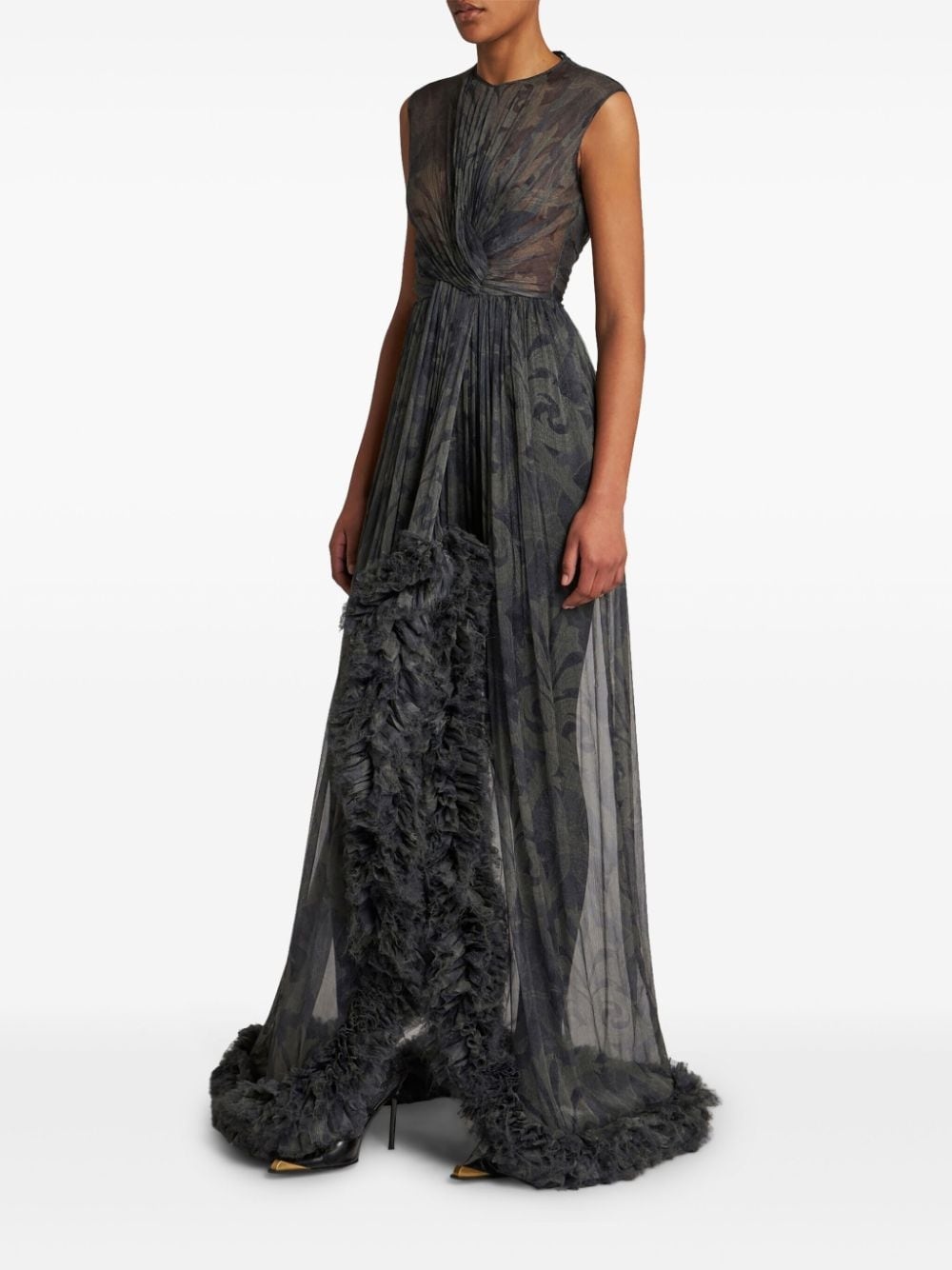 ruched-detail printed silk dress - 2