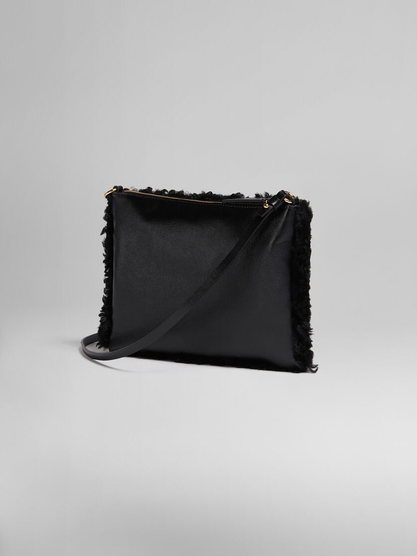 BLACK SHEARLING AND LEATHER POUCH - 3