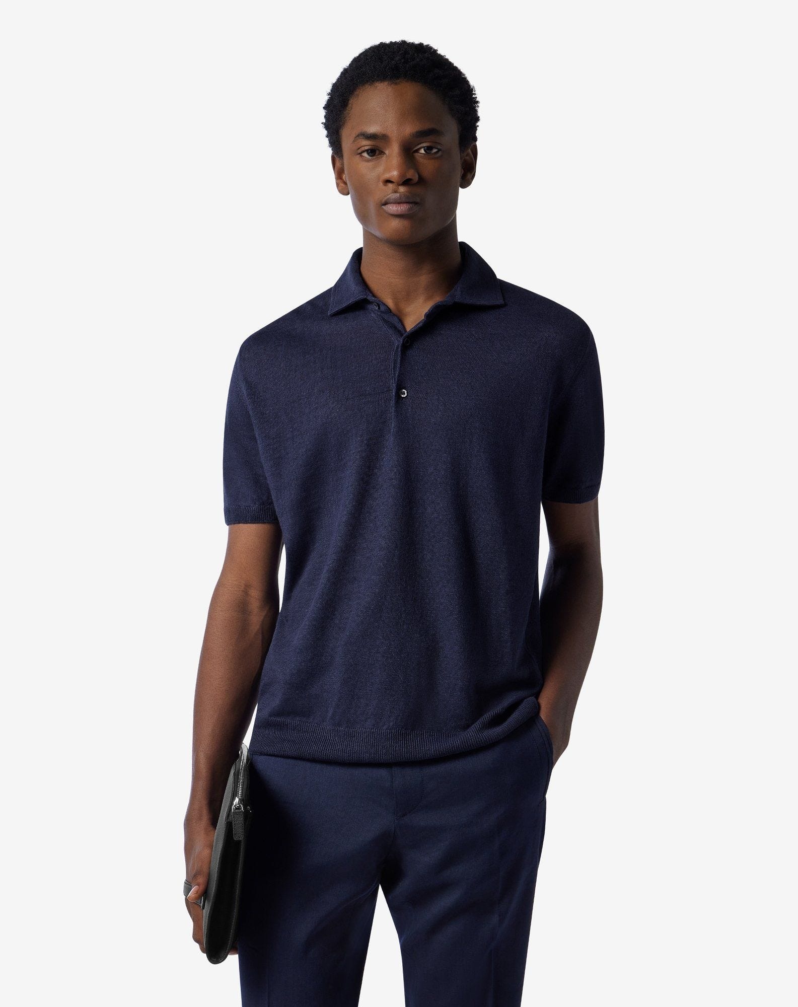 Royal blue button-up linen polo shirt - 2