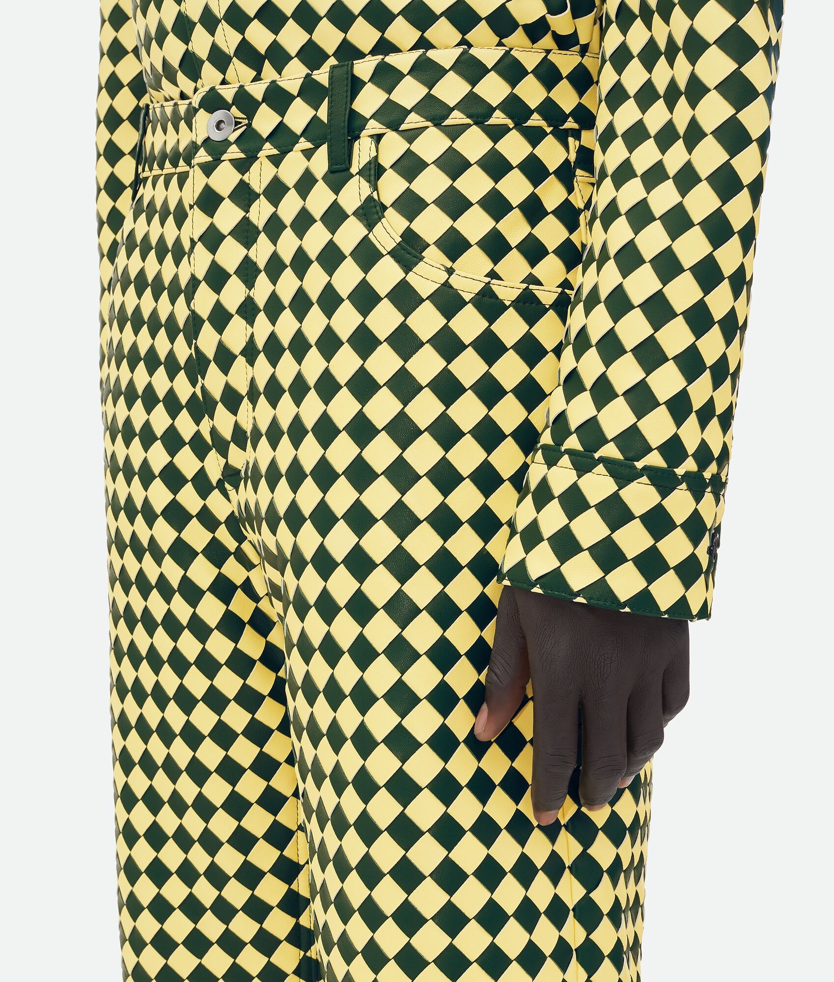 Leather Bicolor Intrecciato Trousers - 5