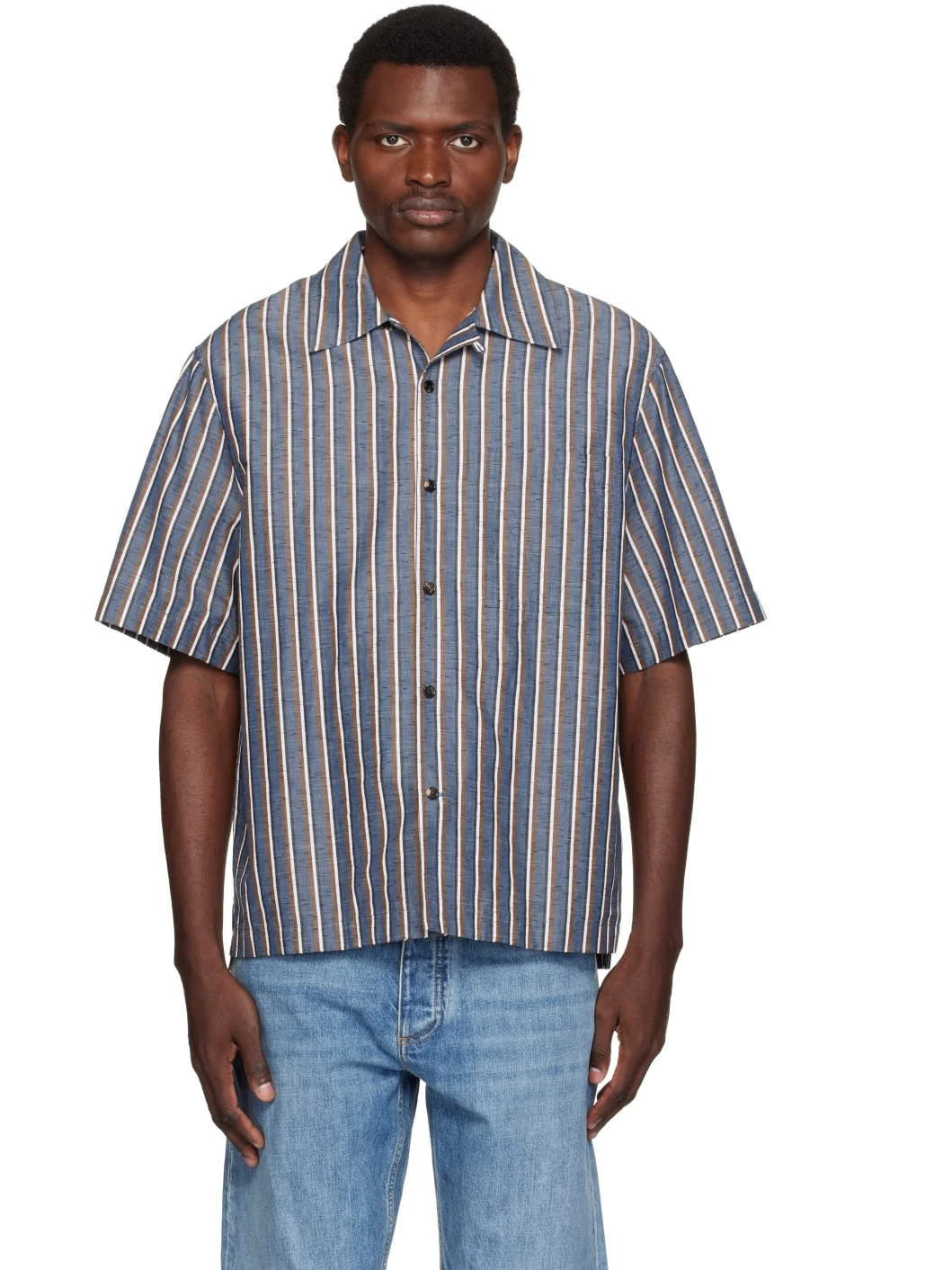 Blue Bold Cotton Linen Stripe Shirt - 1
